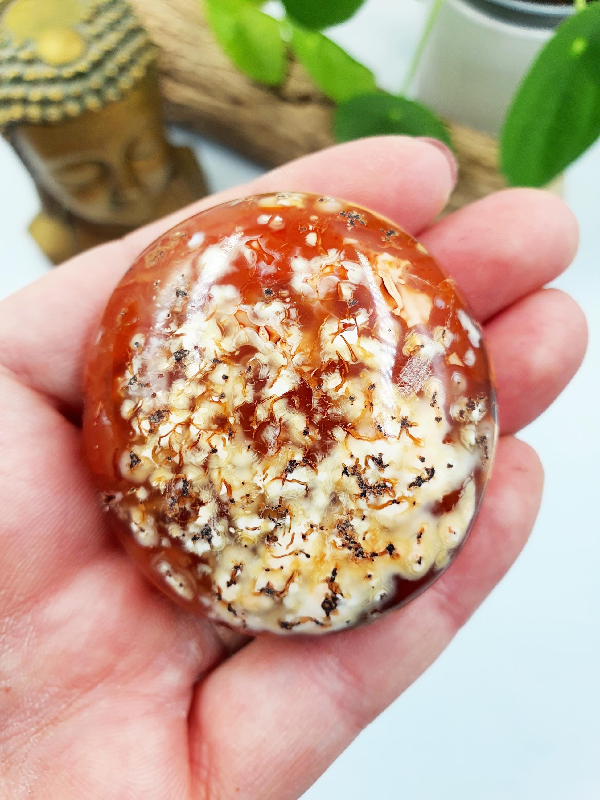 Beautiful Unique Carnelian Palm / Carnelian Palm Stone / Carnelian Pocket Stone / Meditation Palm / Reiki Crystal Palm - 95g