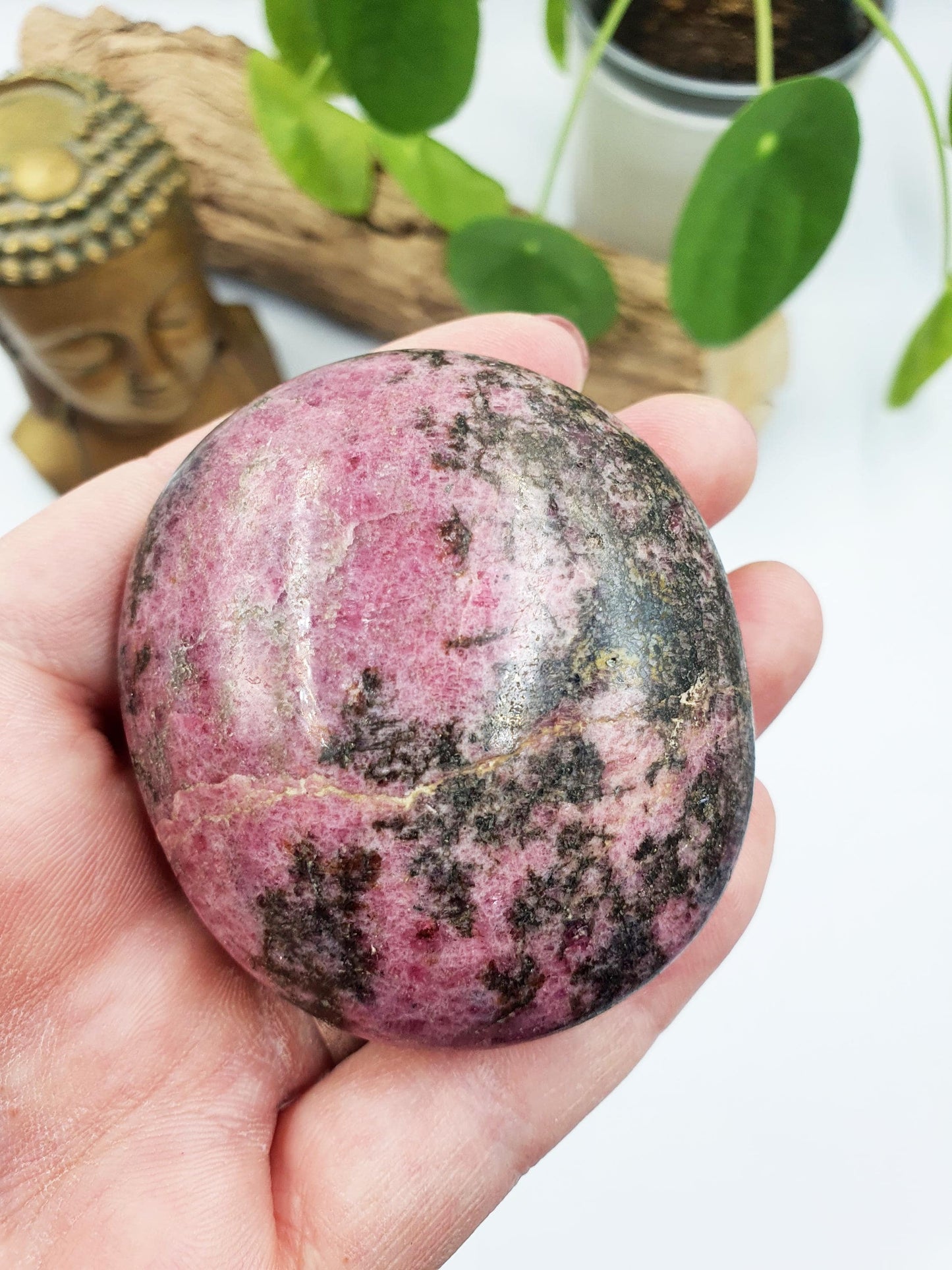 Large Beautiful Rhodonite Palm Stone / Rhodonite Palm / Pocket Crystal / Meditation Palm / Reiki Crystal Palm - 190g