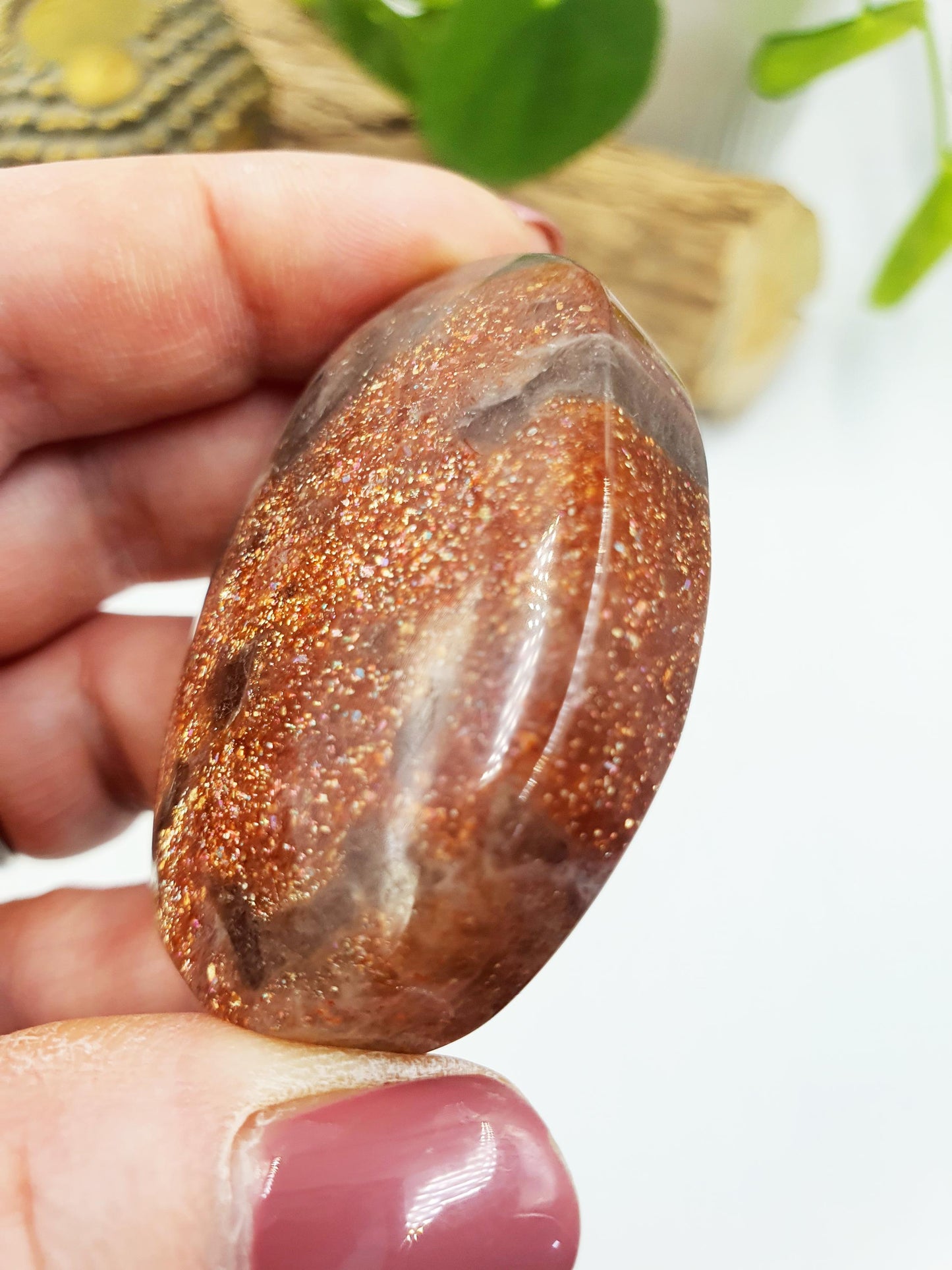 Large High Grade Flashy Sunstone Palm / Sunstone Palm Stone / Sunstone Palmstone / Meditation Palm - 60g