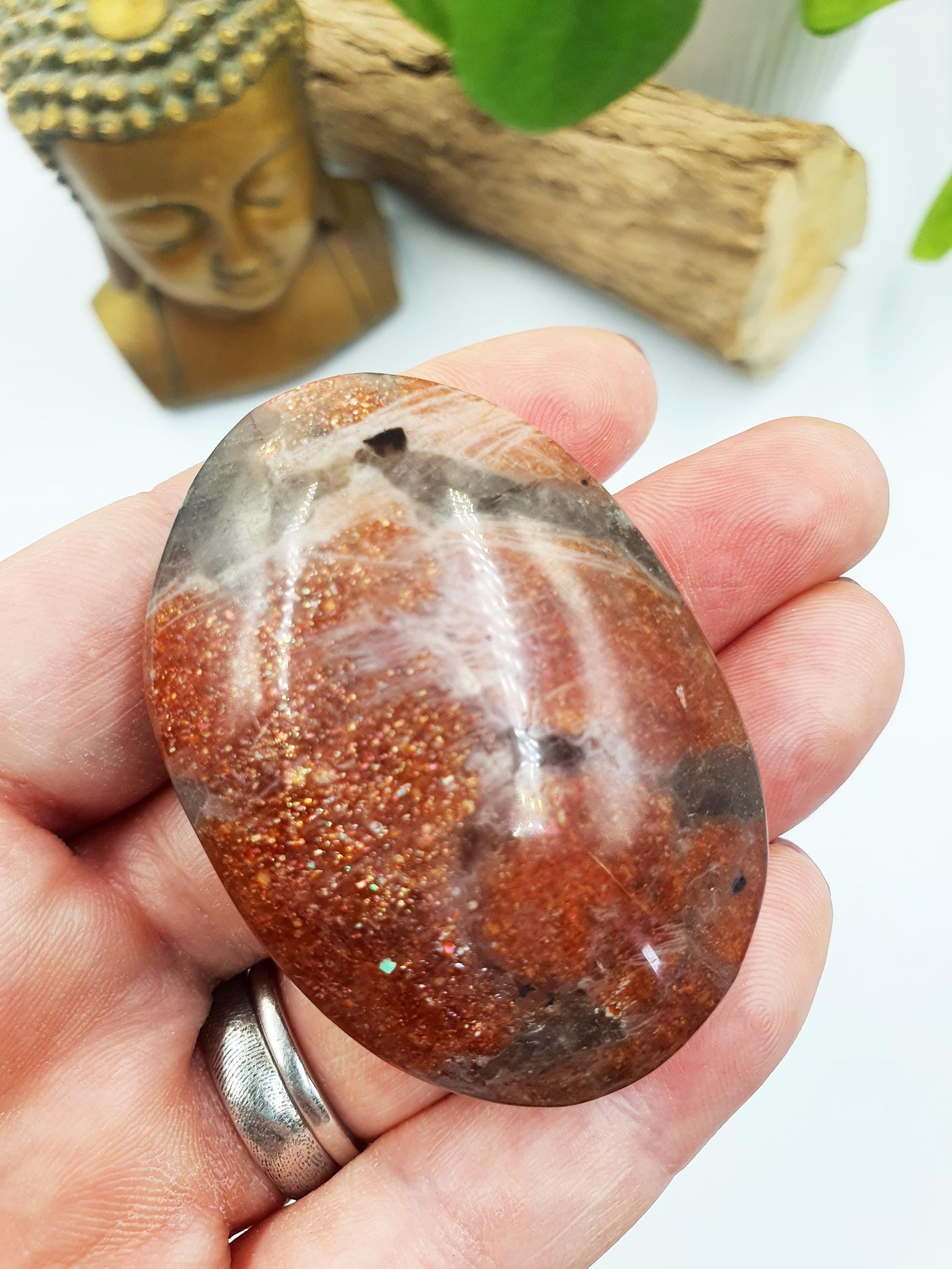 Large High Grade Flashy Sunstone Palm / Sunstone Palm Stone / Sunstone Palmstone / Meditation Palm - 60g