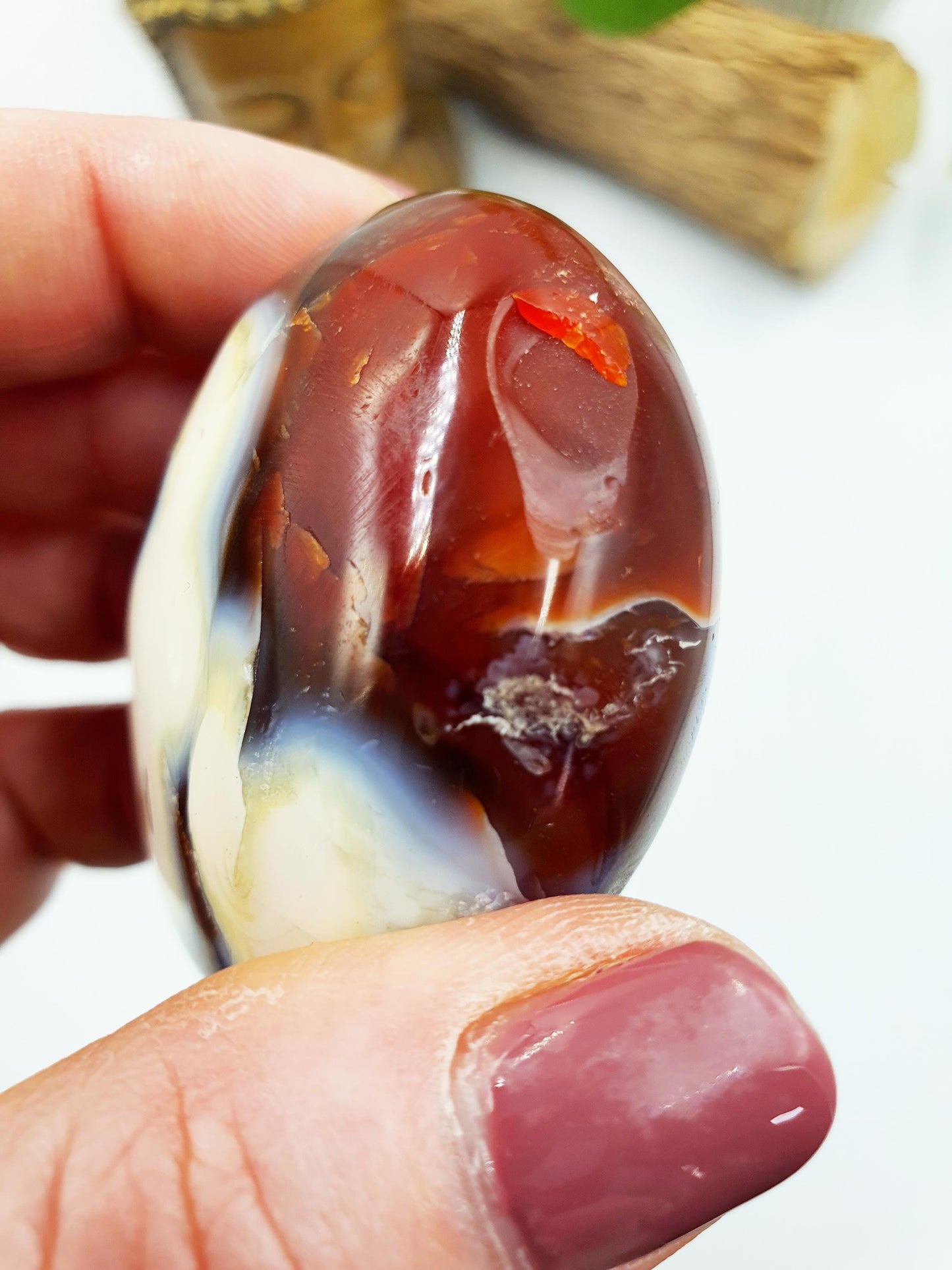 Beautiful Unique Carnelian Palm / Carnelian Palm Stone / Carnelian Pocket Stone / Meditation Palm / Reiki Crystal Palm - 110g