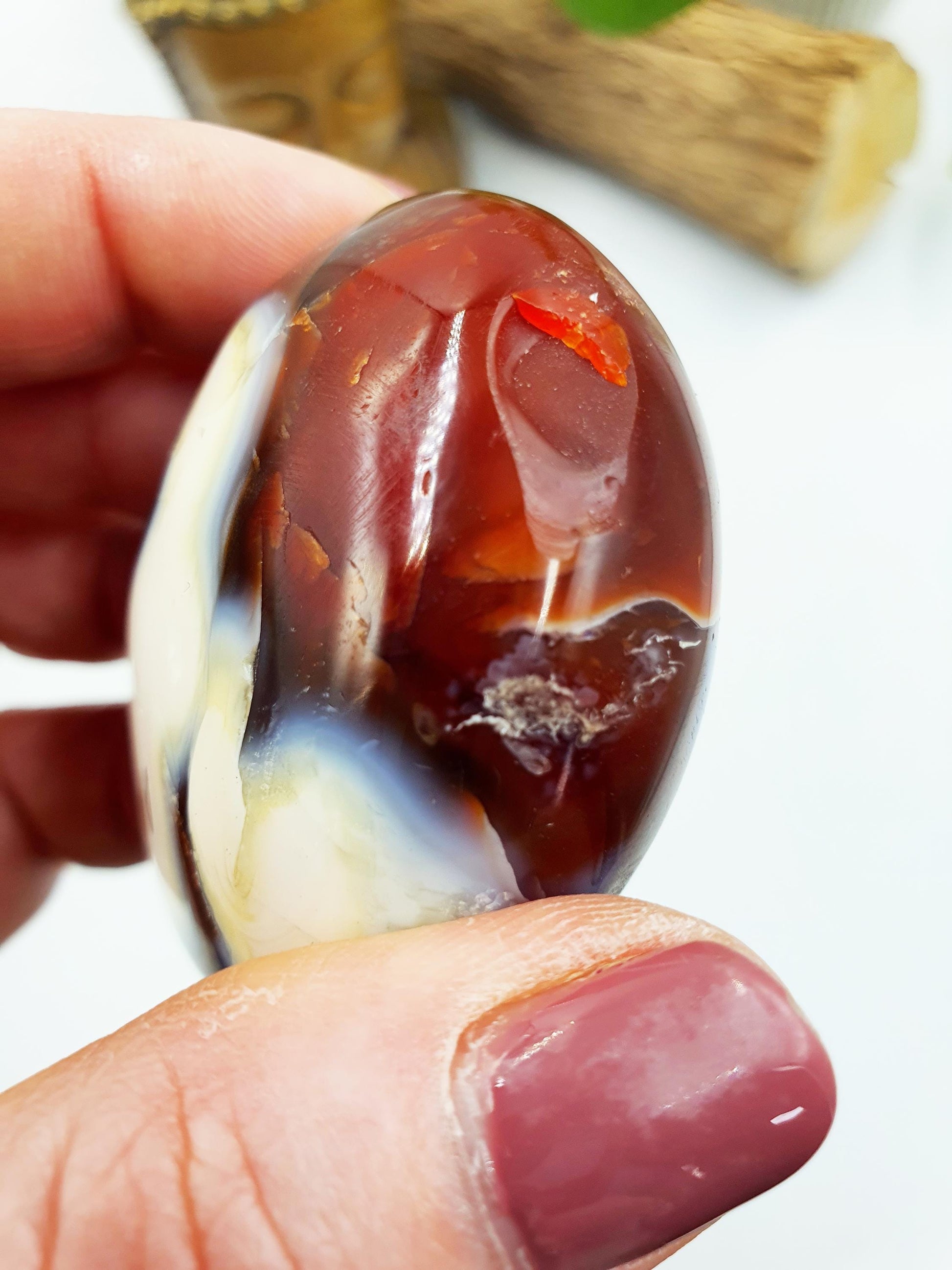 Beautiful Unique Carnelian Palm / Carnelian Palm Stone / Carnelian Pocket Stone / Meditation Palm / Reiki Crystal Palm - 110g