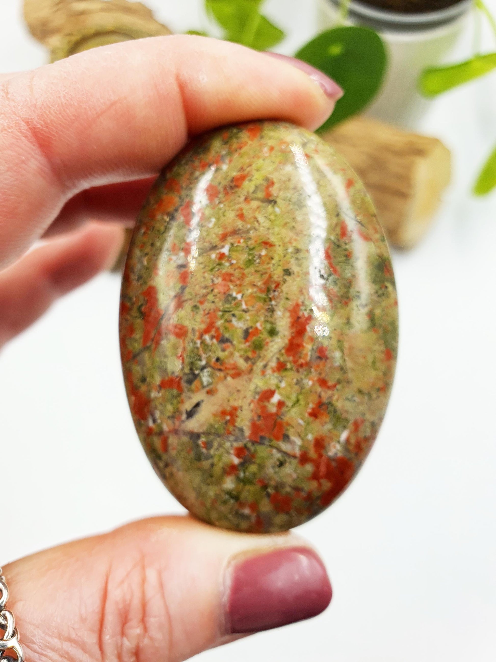 Unakite Palm / Unakite Palm Stone / Pocket Stone / Meditation Palm / Reiki Crystal Palm - 75g