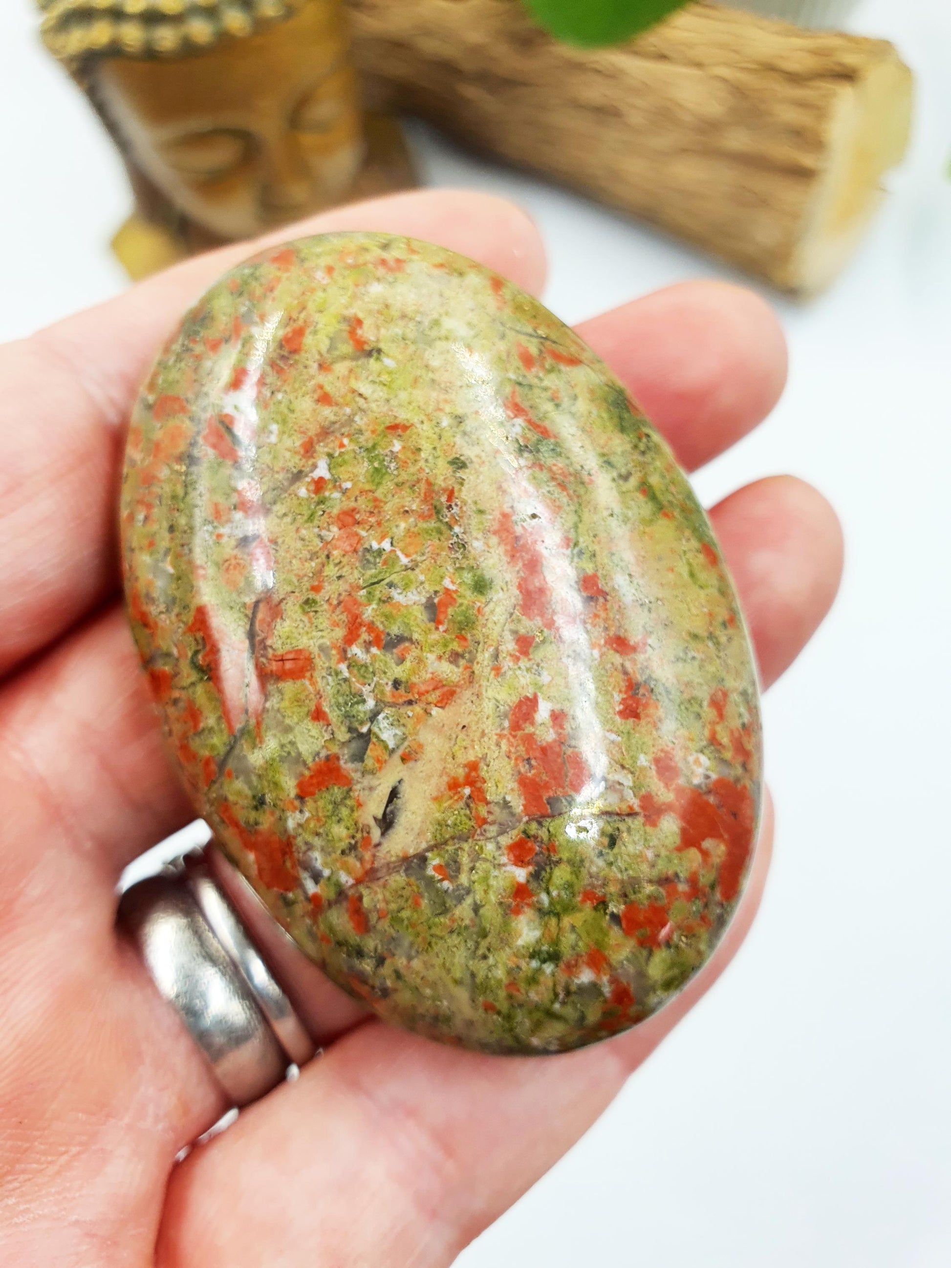 Unakite Palm / Unakite Palm Stone / Pocket Stone / Meditation Palm / Reiki Crystal Palm - 75g