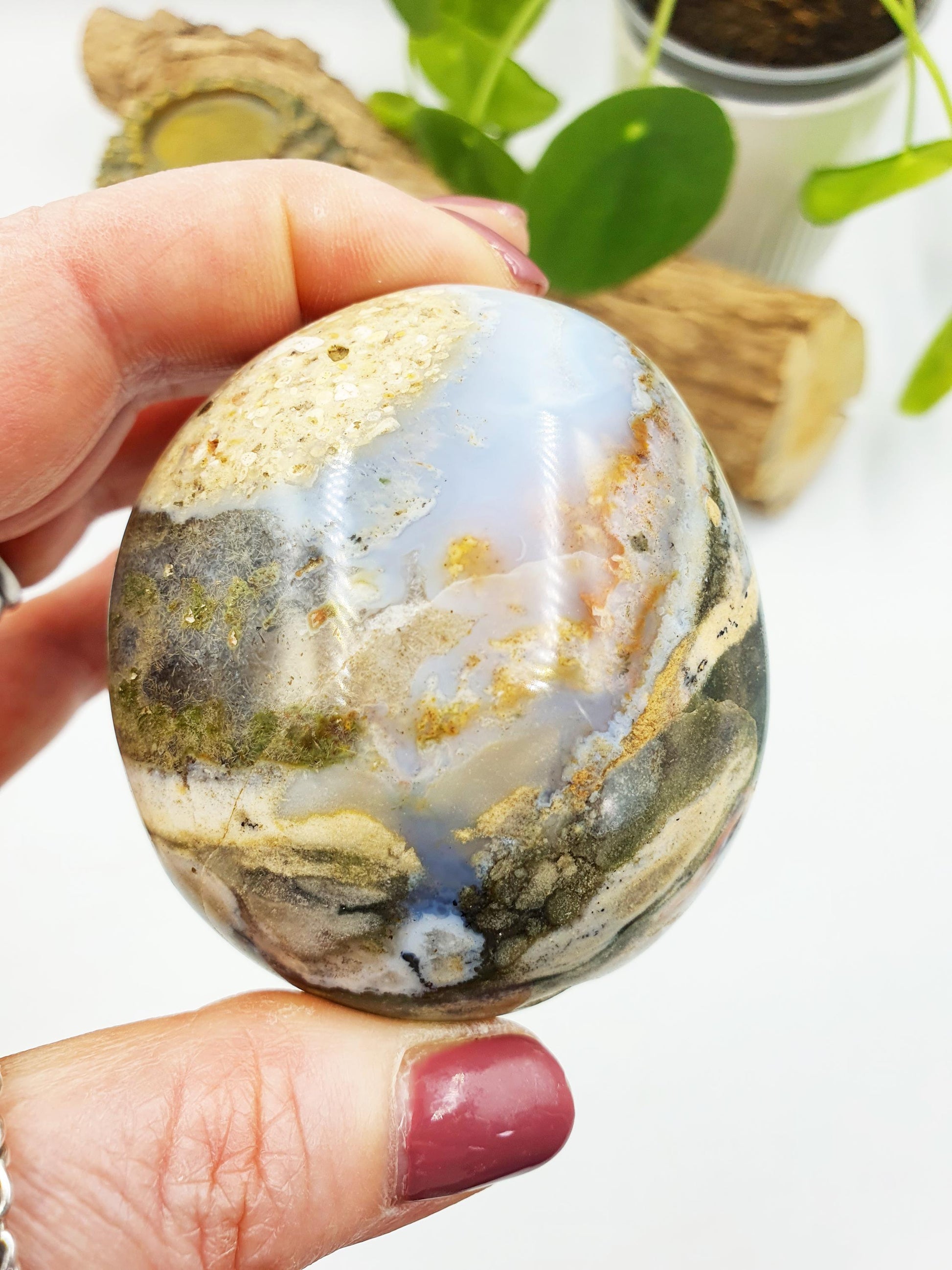 Huge Beautiful Ocean Jasper Palm / Ocean Jasper Palm stone / OJ Palm / Pocket Crystal / Meditation Palm / Reiki Crystal Palm - 205g