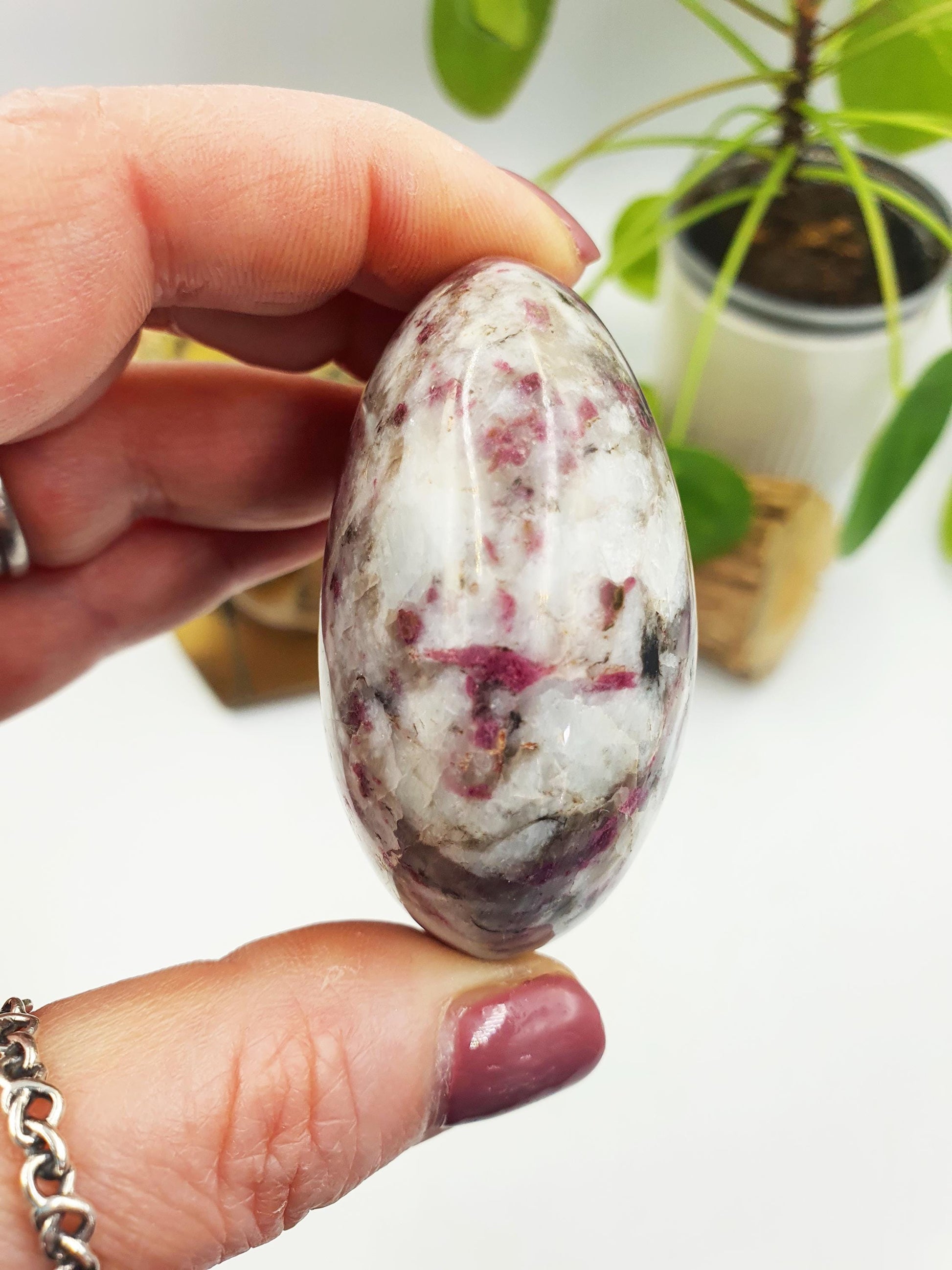 Large Plum Tourmaline Palm / Plum Blossom Tourmaline Palm Stone / Pocket Stone / Meditation Palm / Reiki Crystal Palm - 135g