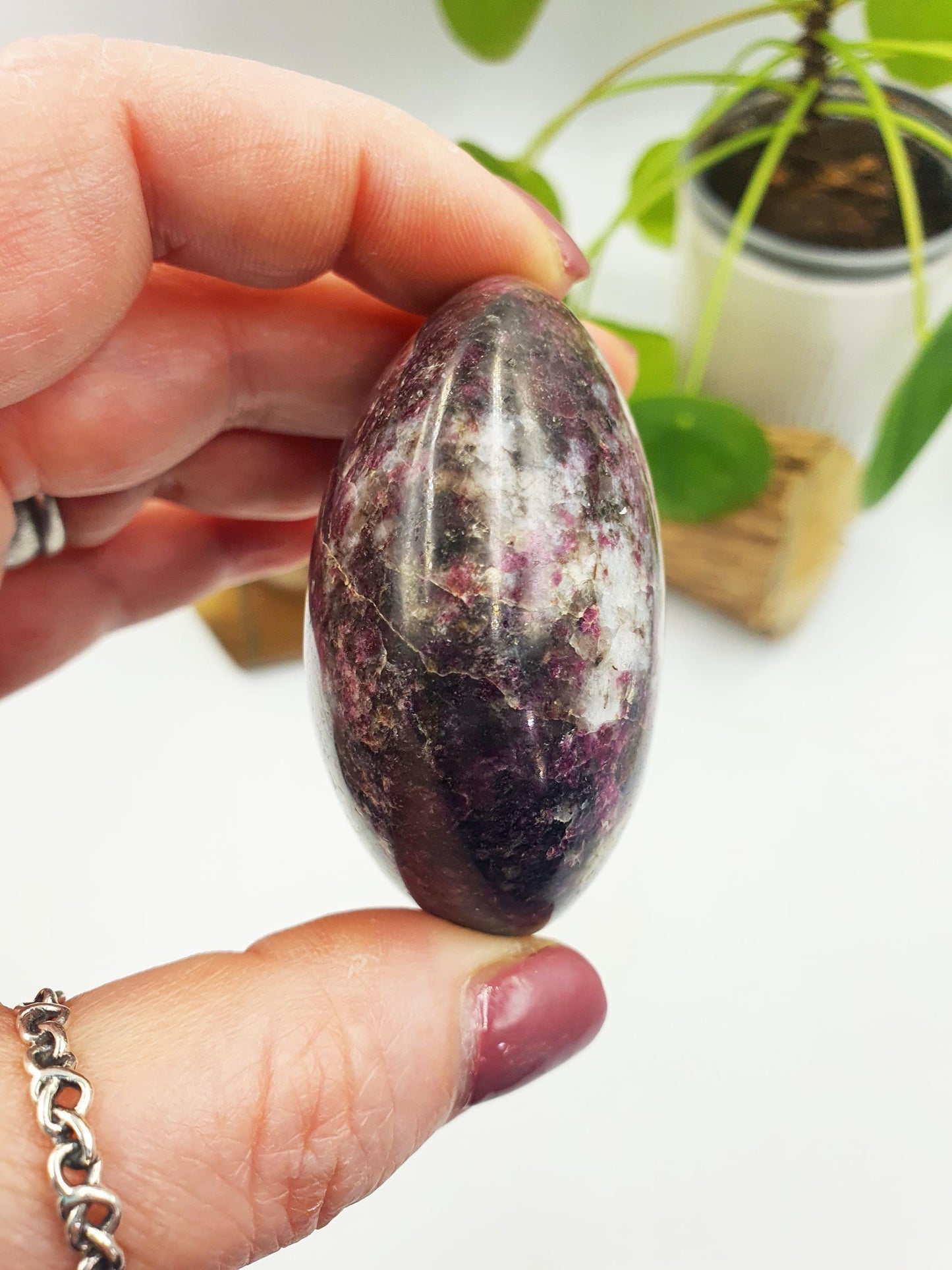 Large Plum Tourmaline Palm / Plum Blossom Tourmaline Palm Stone / Pocket Stone / Meditation Palm / Reiki Crystal Palm - 135g