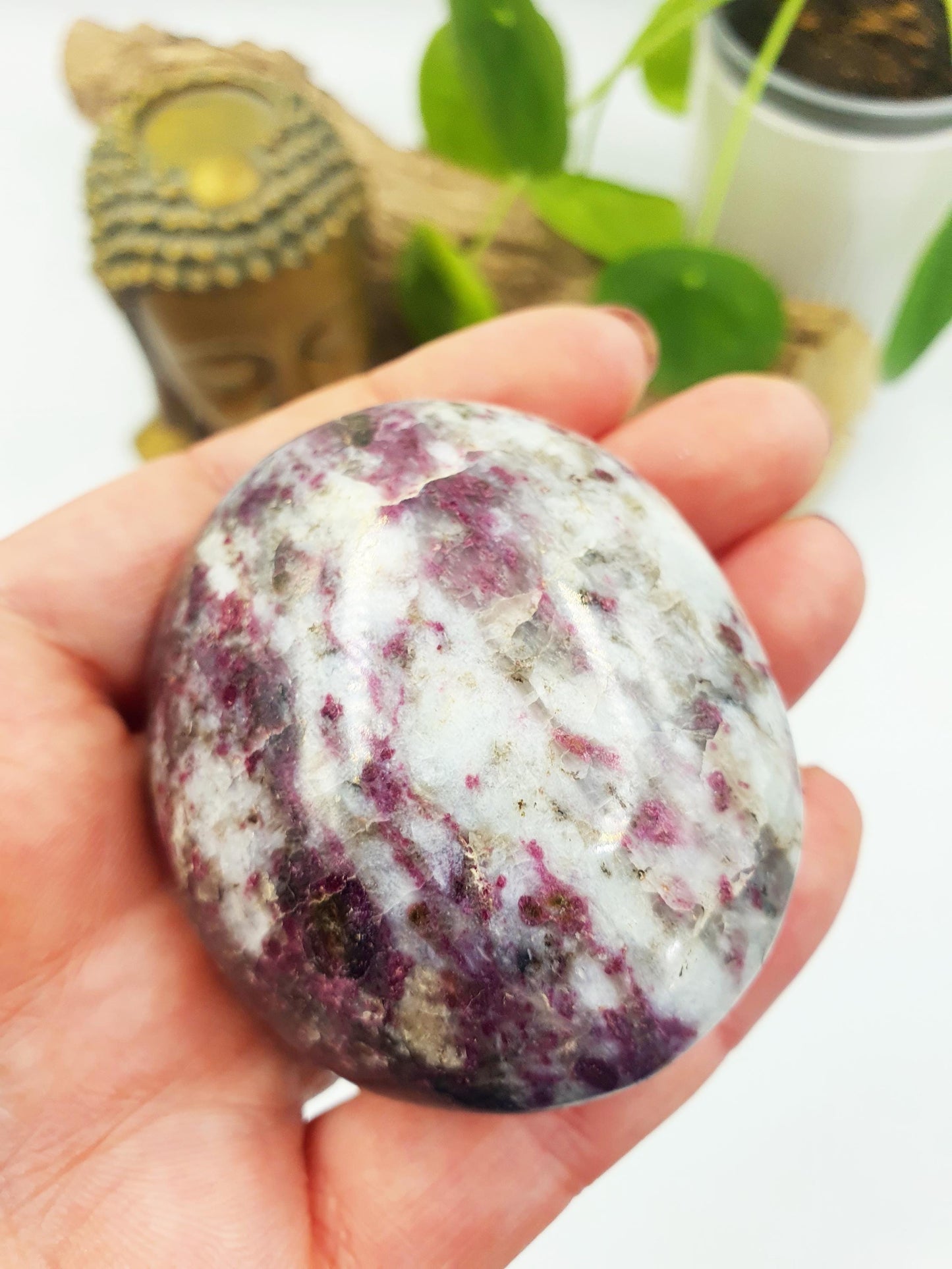 Large Plum Tourmaline Palm / Plum Blossom Tourmaline Palm Stone / Pocket Stone / Meditation Palm / Reiki Crystal Palm - 135g