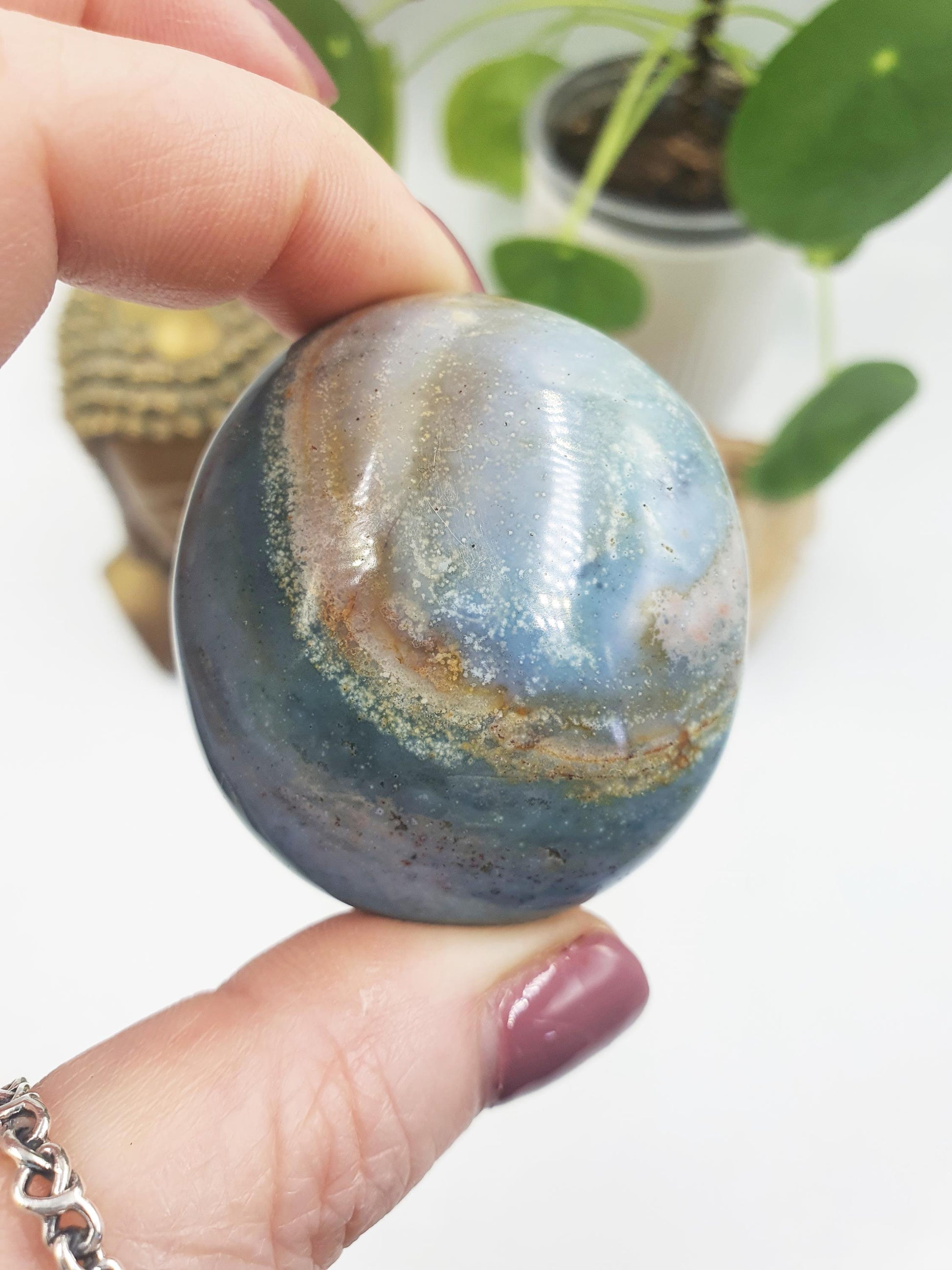 Beautiful Blue Ocean Jasper Palm / Ocean Jasper Palm stone / OJ Palm / Pocket Crystal / Meditation Palm / Reiki Crystal Palm - 85g