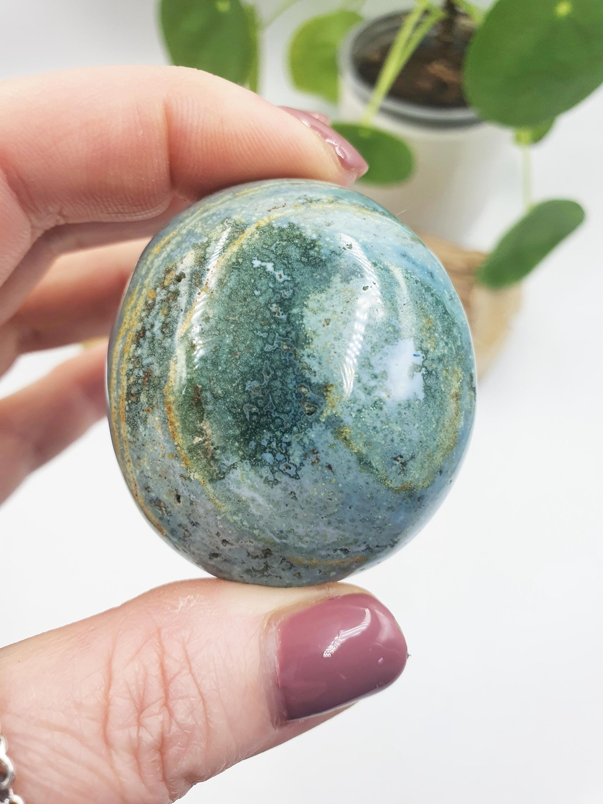 Beautiful Blue Ocean Jasper Palm / Ocean Jasper Palm stone / OJ Palm / Pocket Crystal / Meditation Palm / Reiki Crystal Palm - 85g