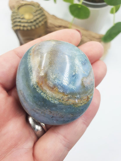 Beautiful Blue Ocean Jasper Palm / Ocean Jasper Palm stone / OJ Palm / Pocket Crystal / Meditation Palm / Reiki Crystal Palm - 85g