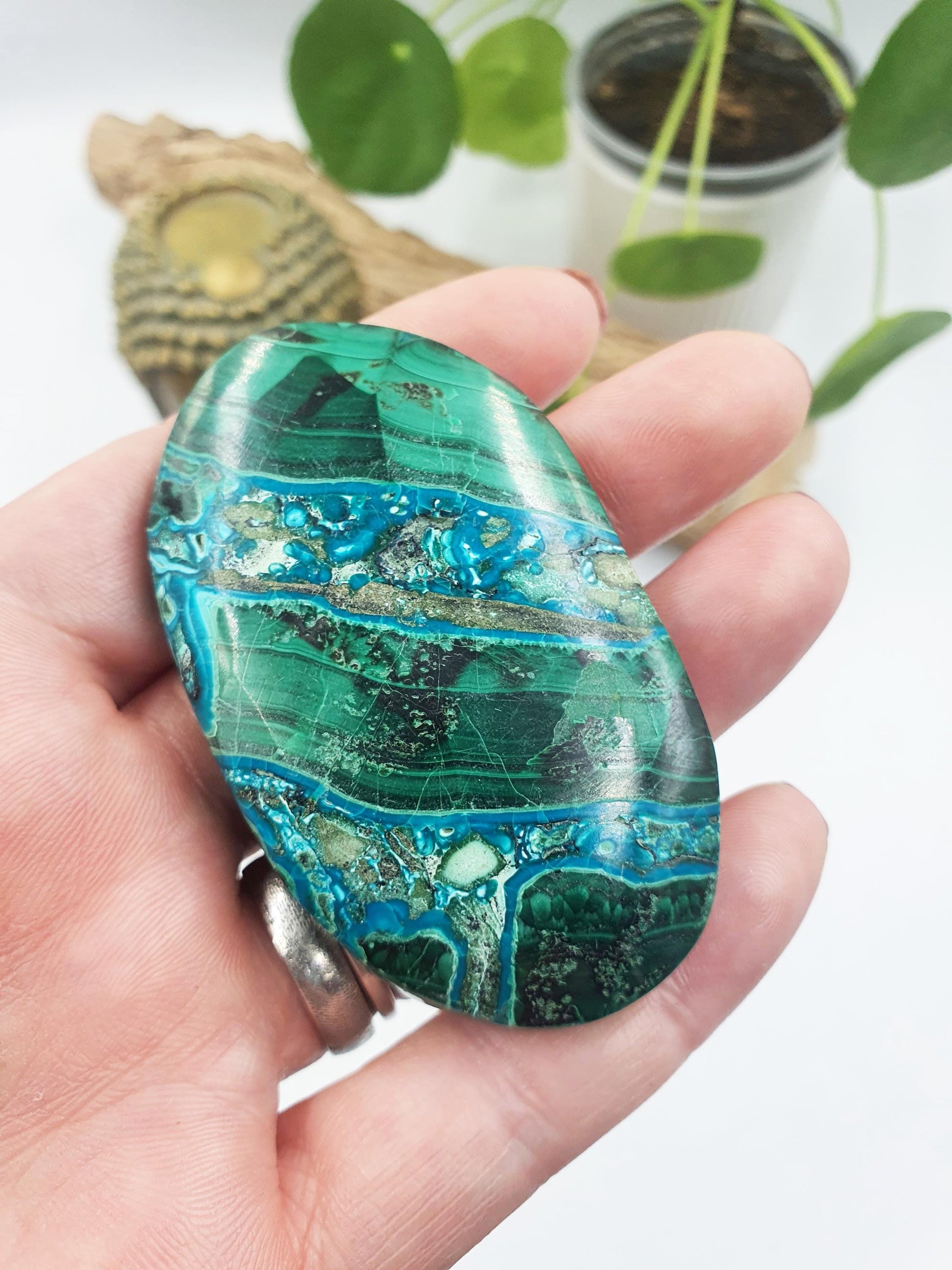 Beautiful Chrysocolla Palm / Chrysocolla Palm Stone / Rare Crystal Palm / Meditation Palm / Reiki Crystal Palm - 80g