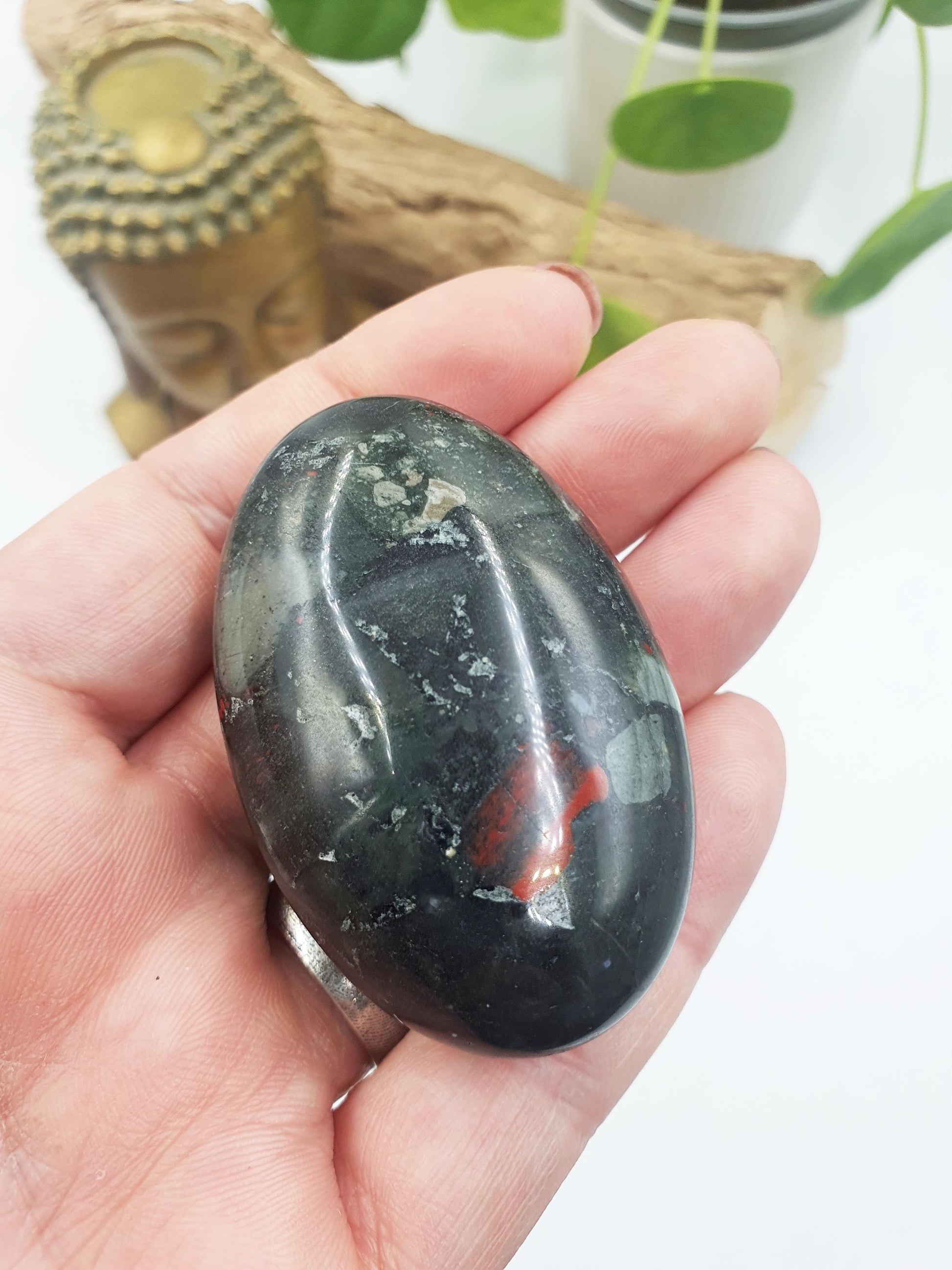 African Bloodstone Palm / Bloodstone Palm / African Bloodstone Crystal / Meditation Palm / Reiki Crystal Palm - 75g