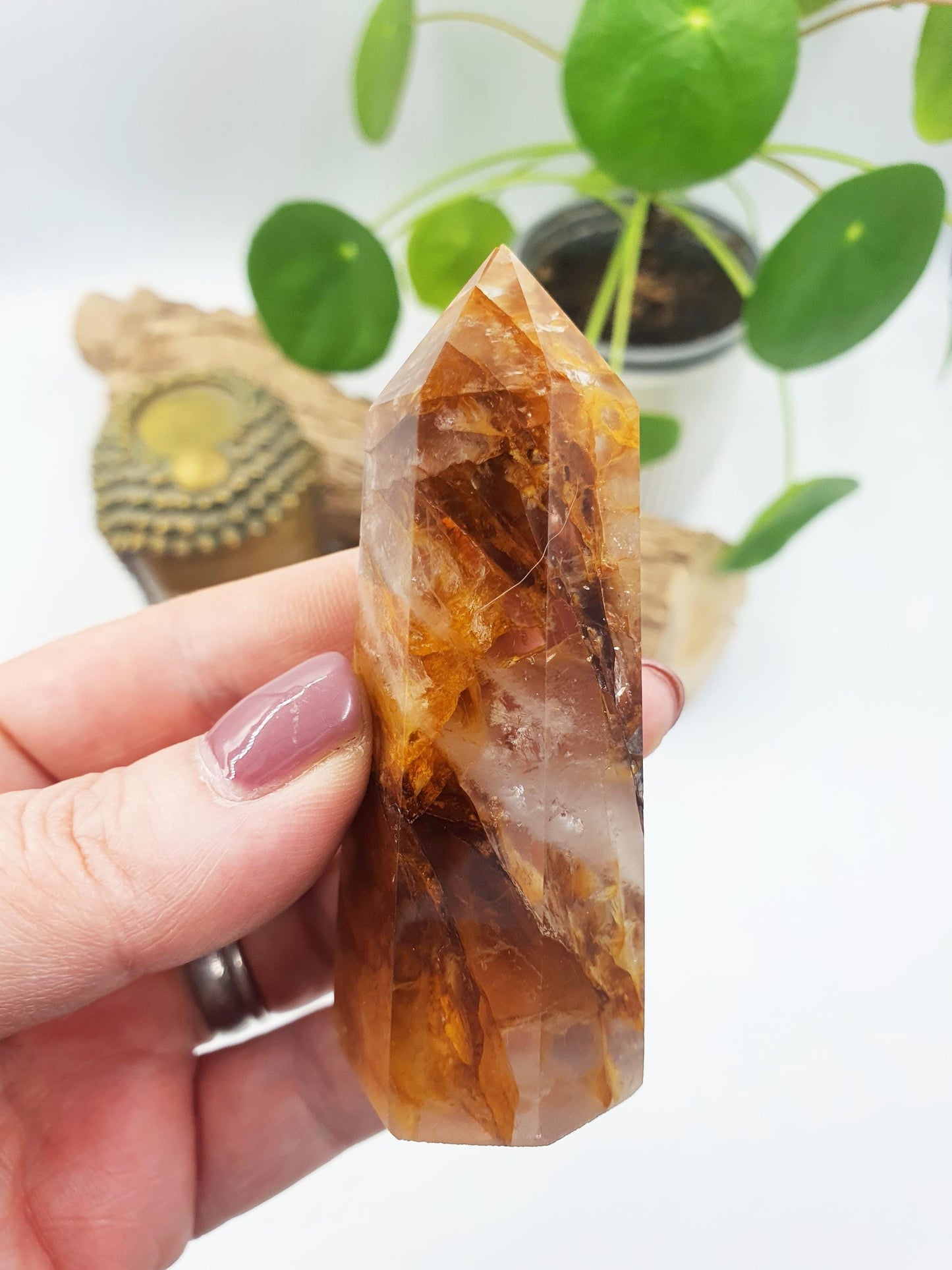 Golden Healer Tower / Golden Healer Crystal Point / Healer Quartz Obelisk / Healing Tower - 95g