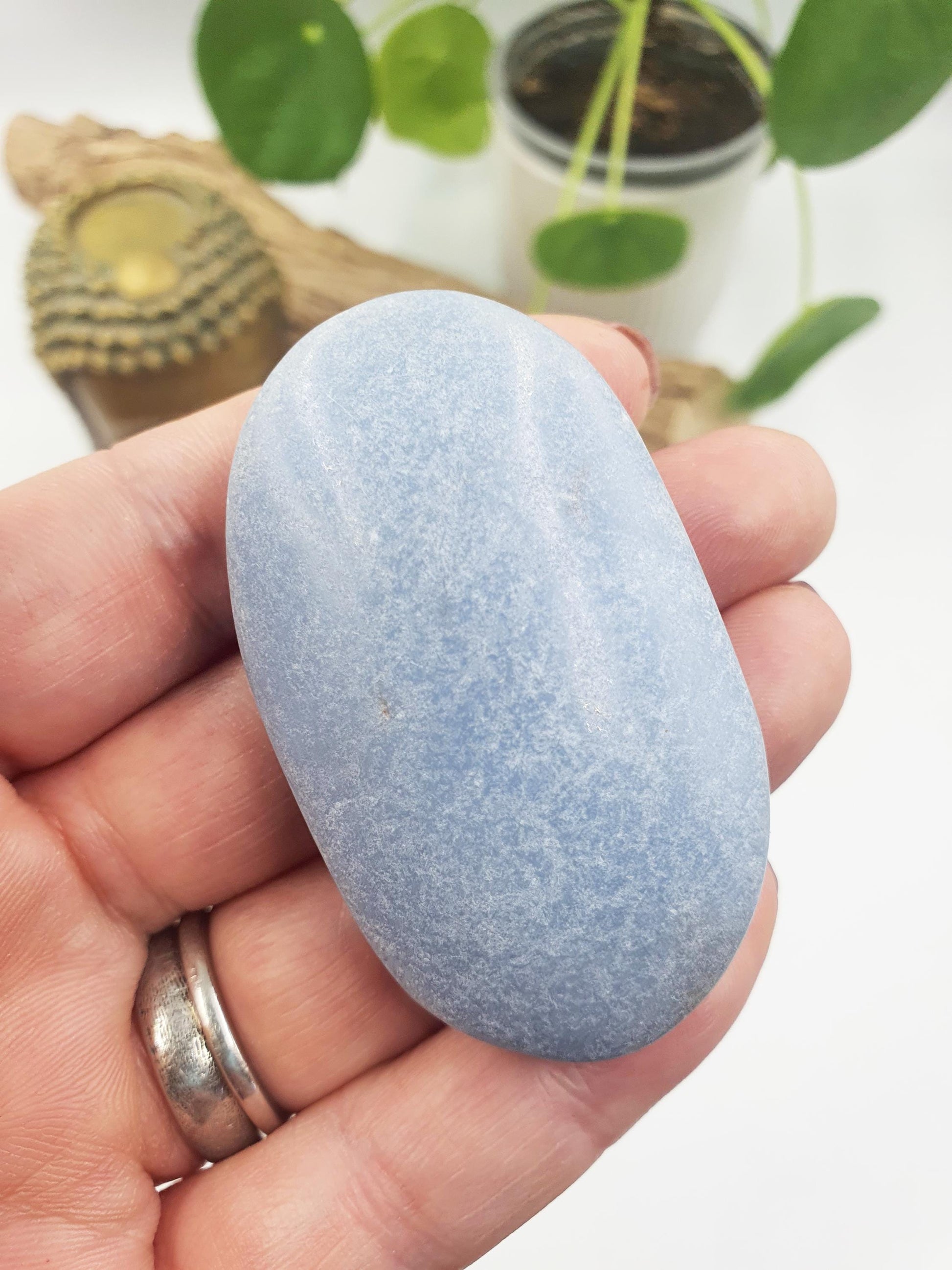 Pretty Angelite Palm / Angelite Palm Stone / Pocket Stone / Meditation Palm / Reiki Crystal Palm - 60g