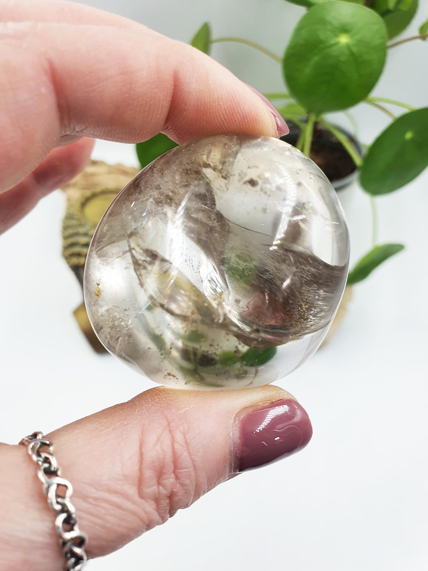 Clear Quartz Palm with unique inclusions / Clear Quartz Palm Stone / Pocket Stone / Meditation Palm / Reiki Mediation Palm - 110g