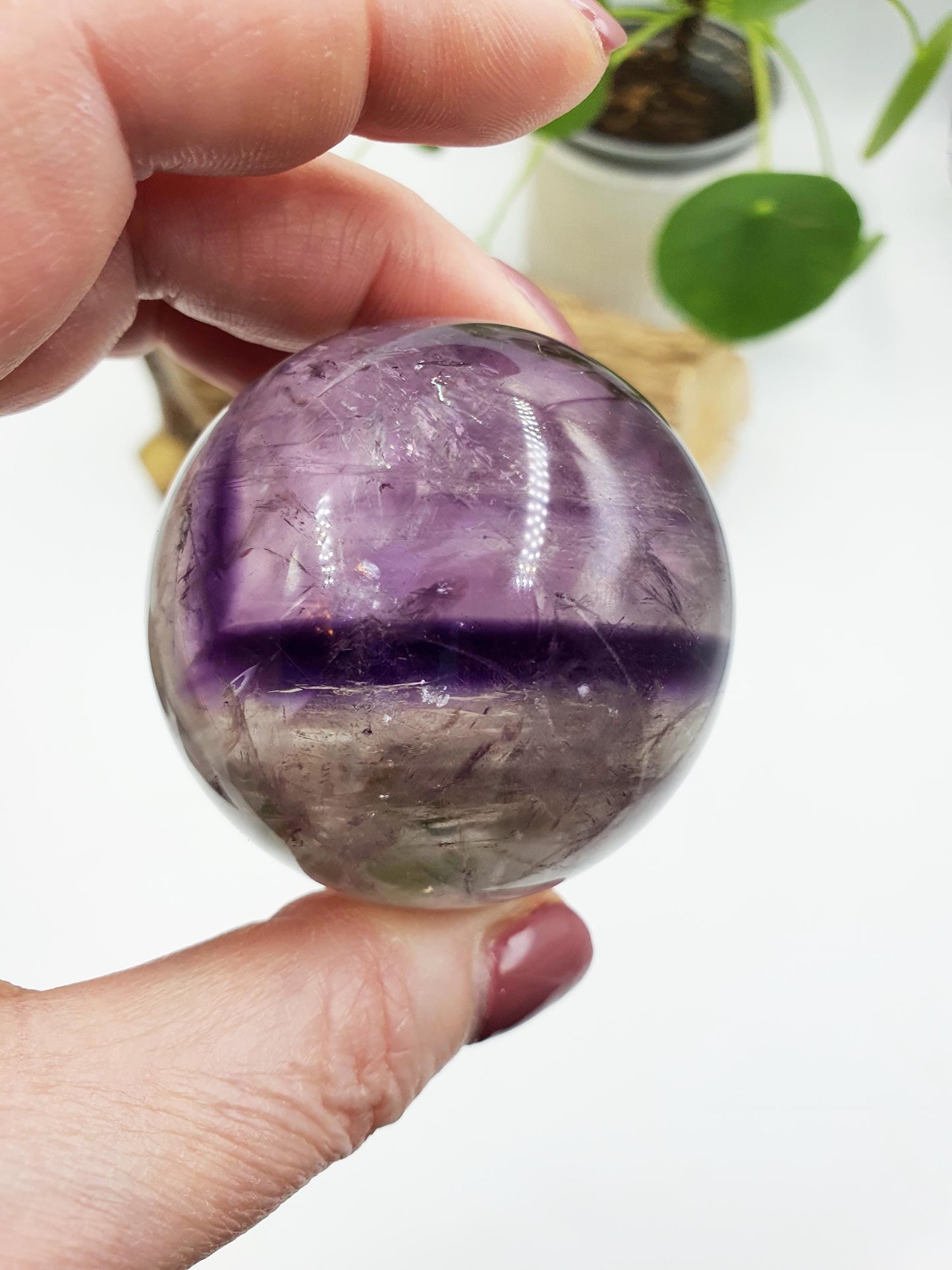 A Grade Phantom Amethyst Sphere with rainbow/ High Grade Amethyst Crystal Ball / Crystal Collectors Sphere - 51mm