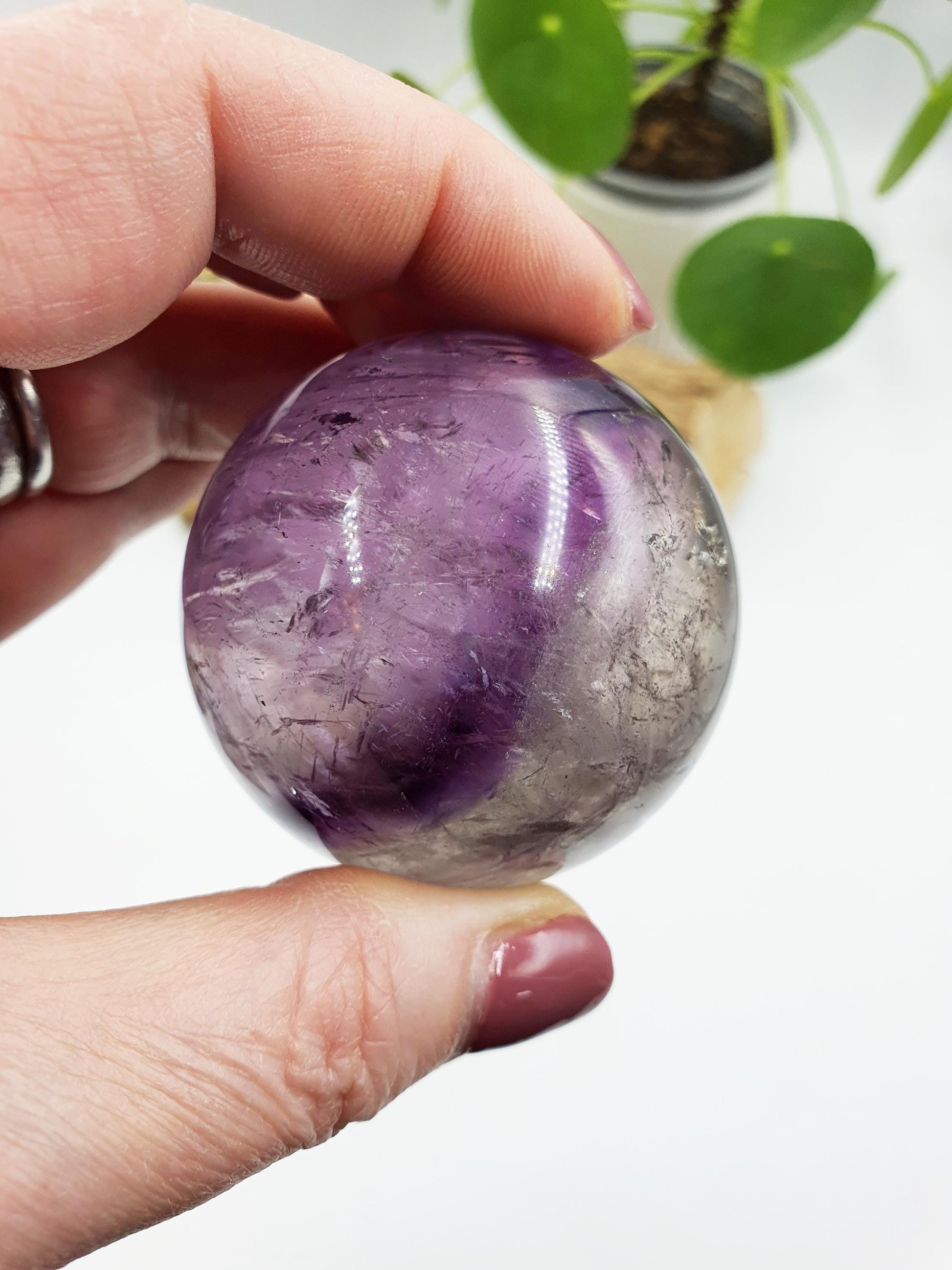 A Grade Phantom Amethyst Sphere with rainbow/ High Grade Amethyst Crystal Ball / Crystal Collectors Sphere - 51mm