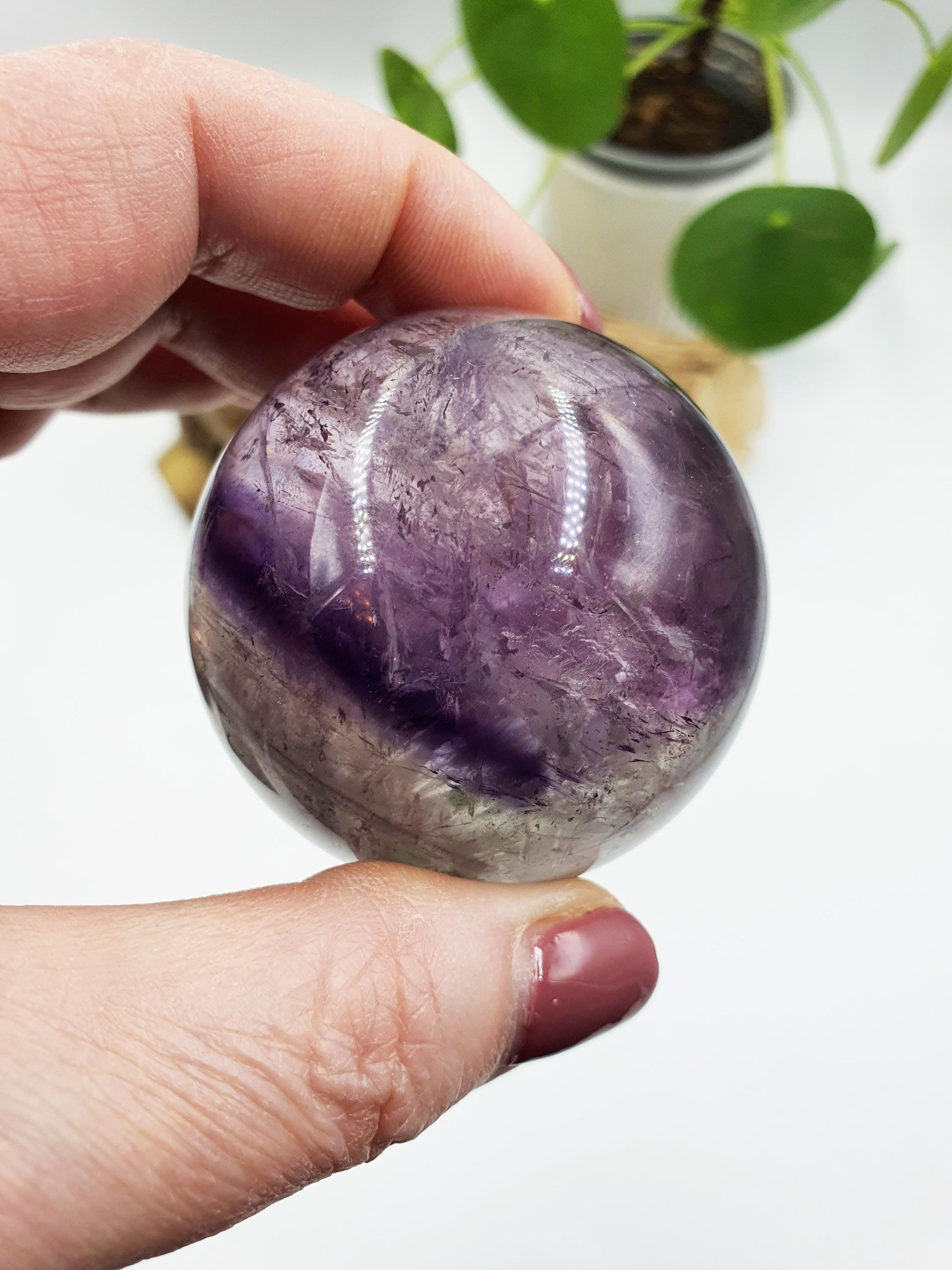 A Grade Phantom Amethyst Sphere with rainbow/ High Grade Amethyst Crystal Ball / Crystal Collectors Sphere - 51mm