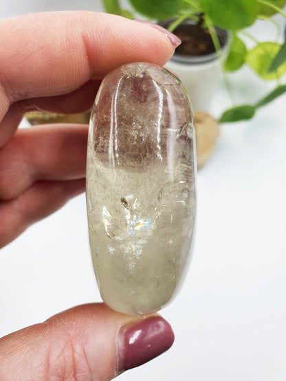 Sparkly Citrine Palm with Rainbows / Citrine Palm Stone / Rainbow Citrine / Pocket Stone / Meditation Palm / Reiki Crystal Palm - 120g