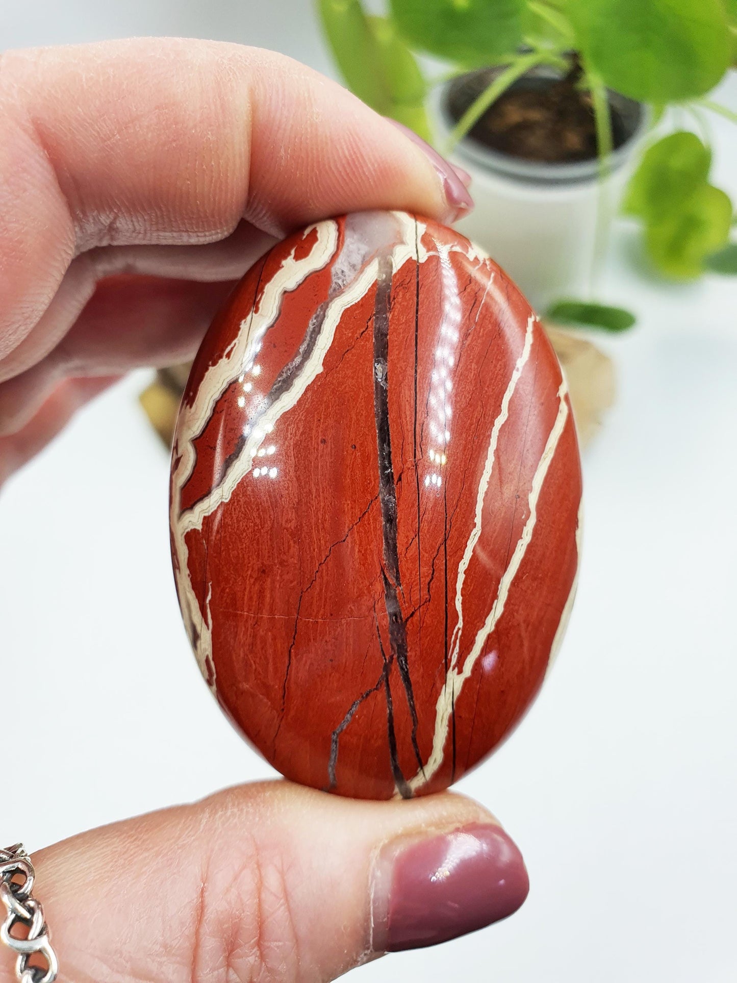 Red Jasper Palm / Red Jasper Palm Stone / Pocket Crystal / Meditation Palm / Reiki Crystal Palm - 95g