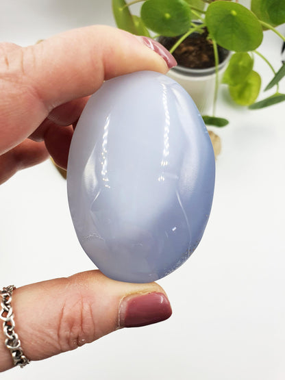 Beautiful Blue Chalcedony Palm/ Chalcedony Palm Stone / Meditation Palm / Reiki Crystal Palm - 110g