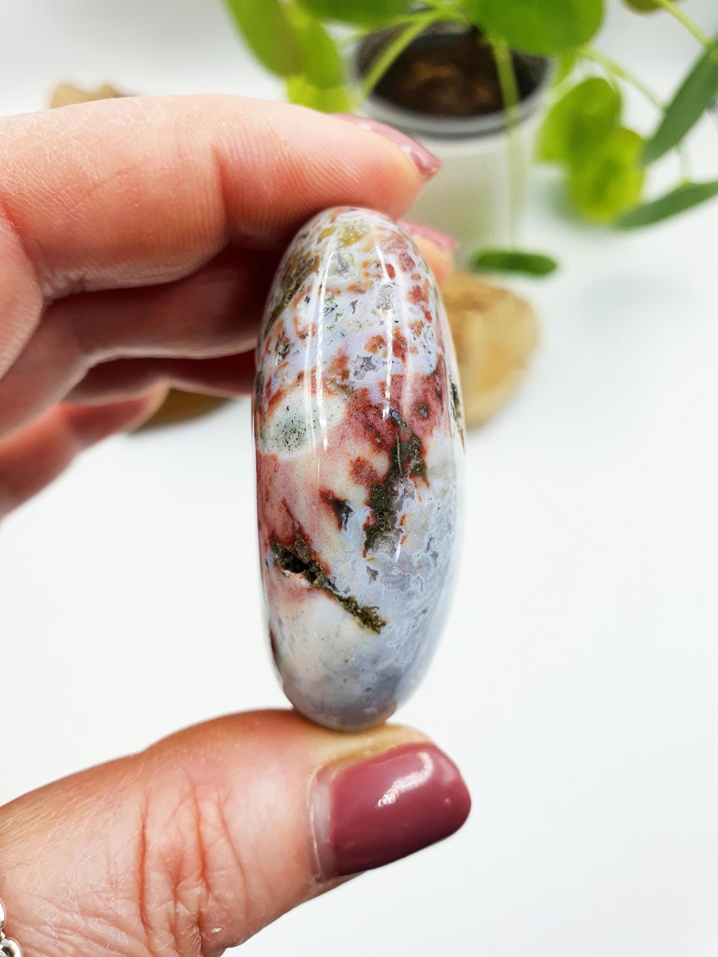 Beautiful Ocean Jasper Palm with sparkly drusy pockets / Ocean Jasper Palm stone / OJ Palm / Meditation Palm / Reiki Crystal Palm - 70g