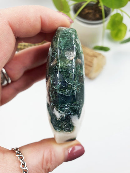 Large Beautiful Druzy Moss Agate Palm / Moss Agate Palm Stone / Meditation Palm / Reiki Crystal Palm - 150g