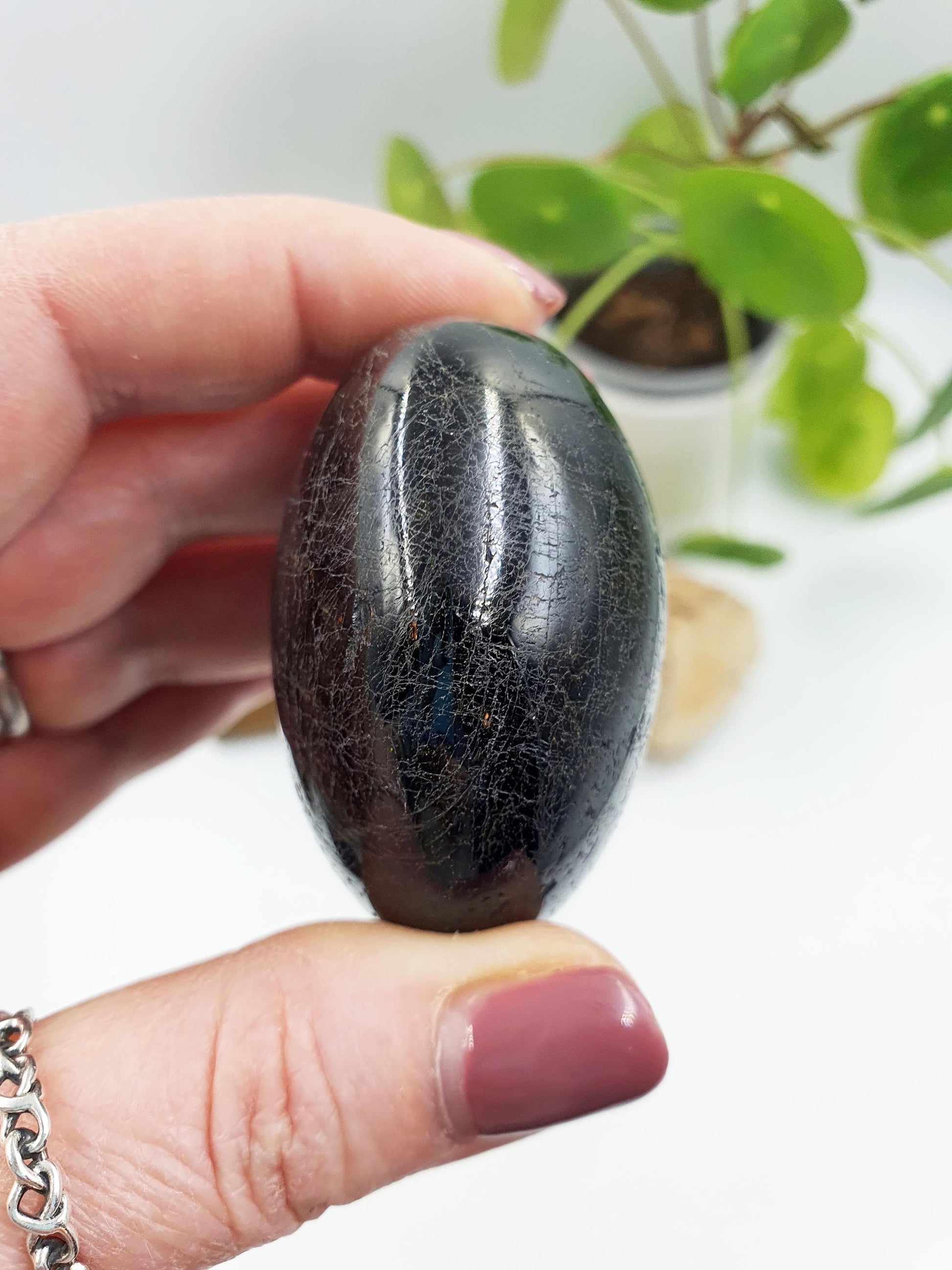 Large Black Tourmaline Palm / Tourmaline Palmstone / Meditation Palm / Reiki Crystal Palm - 150g