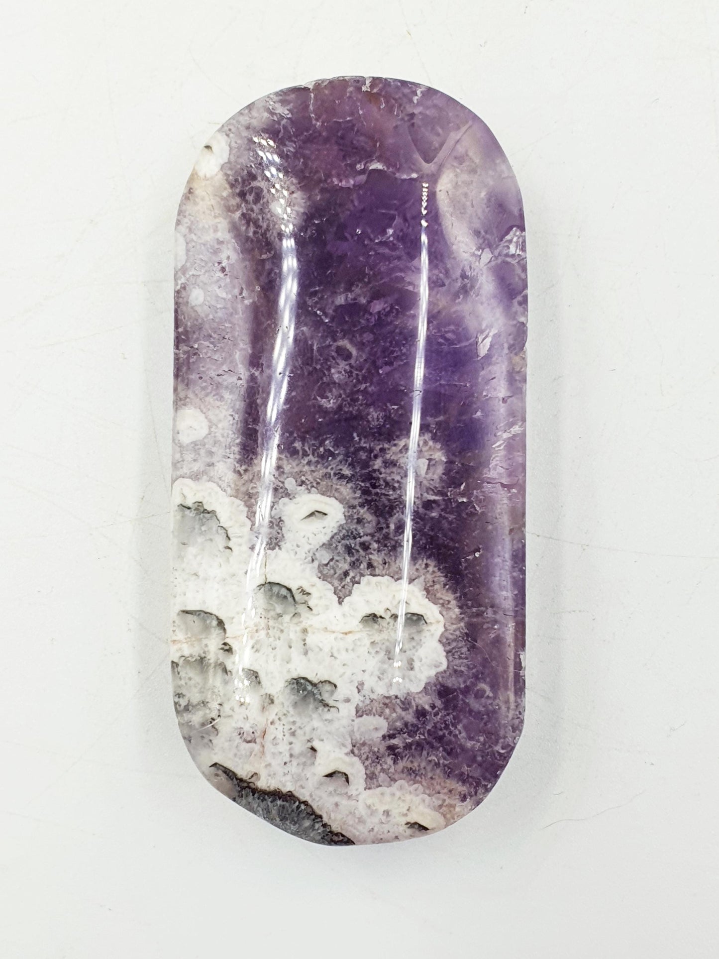 Large Unique Dream Amethyst Palm / Dream Amethyst Palm Stone / Chevron Amethyst Palm / Meditation Palm - 135g