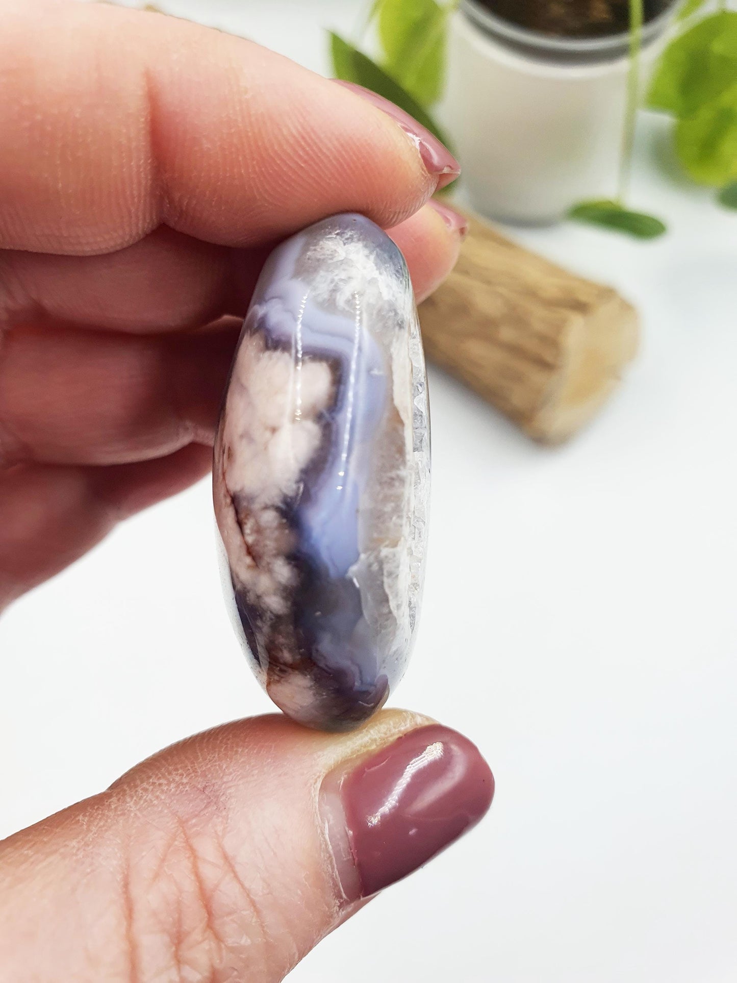 Cute Blue Flower Agate Drusy Palm / Sakura Agate Palm Stone / Blue Flower Agate Crystal / Meditation Palm - 40g