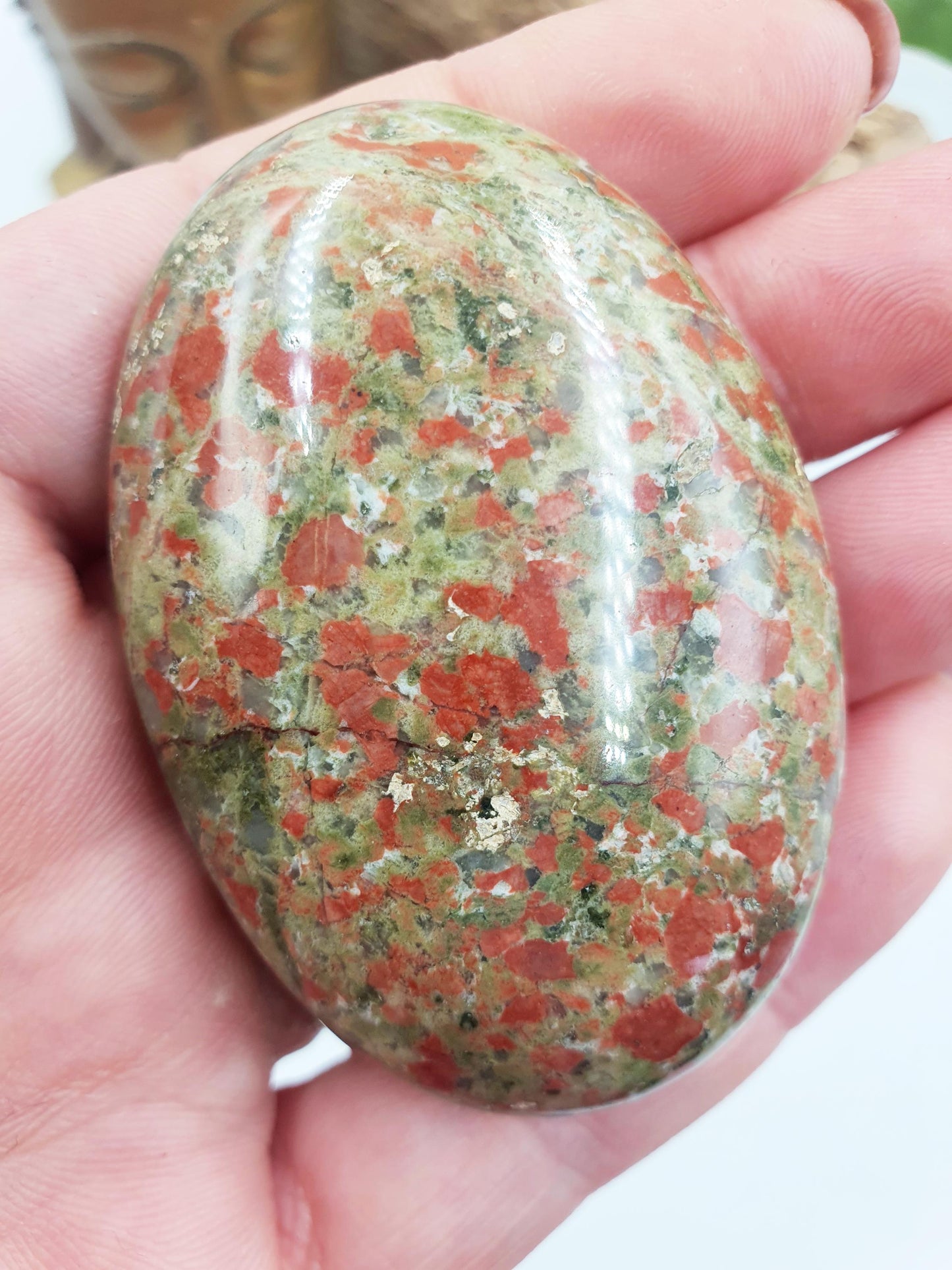 Pretty Unakite Palm / Unakite Palm Stone / Pocket Stone / Meditation Palm / Reiki Crystal Palm - 80g