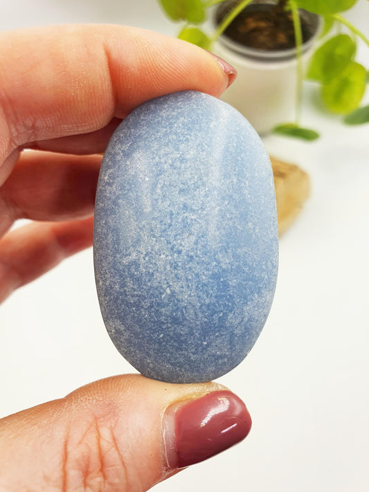 Lovely Angelite Palm / Angelite Palm Stone / Pocket Stone / Meditation Palm / Reiki Crystal Palm - 55g