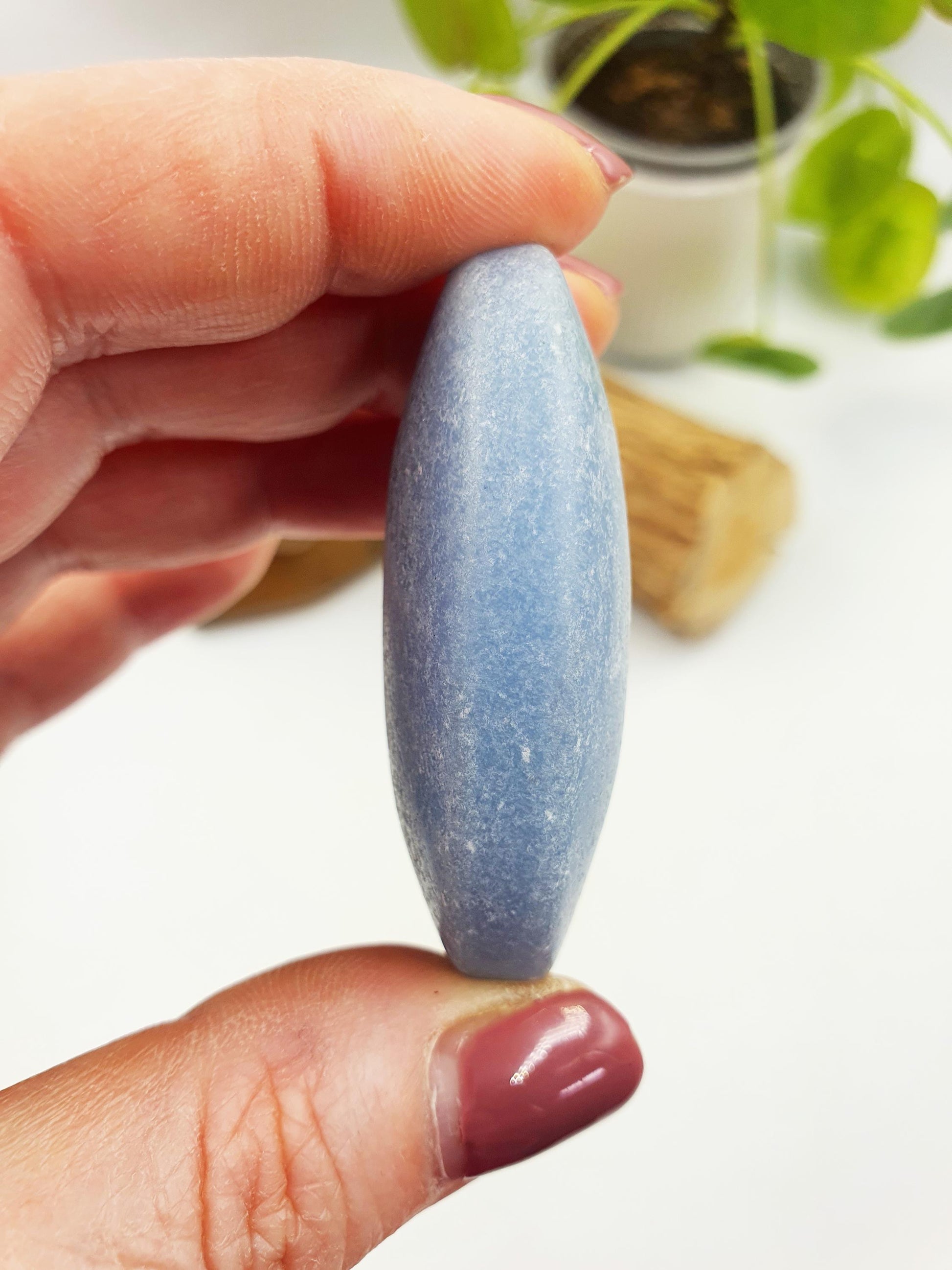 Lovely Angelite Palm / Angelite Palm Stone / Pocket Stone / Meditation Palm / Reiki Crystal Palm - 55g