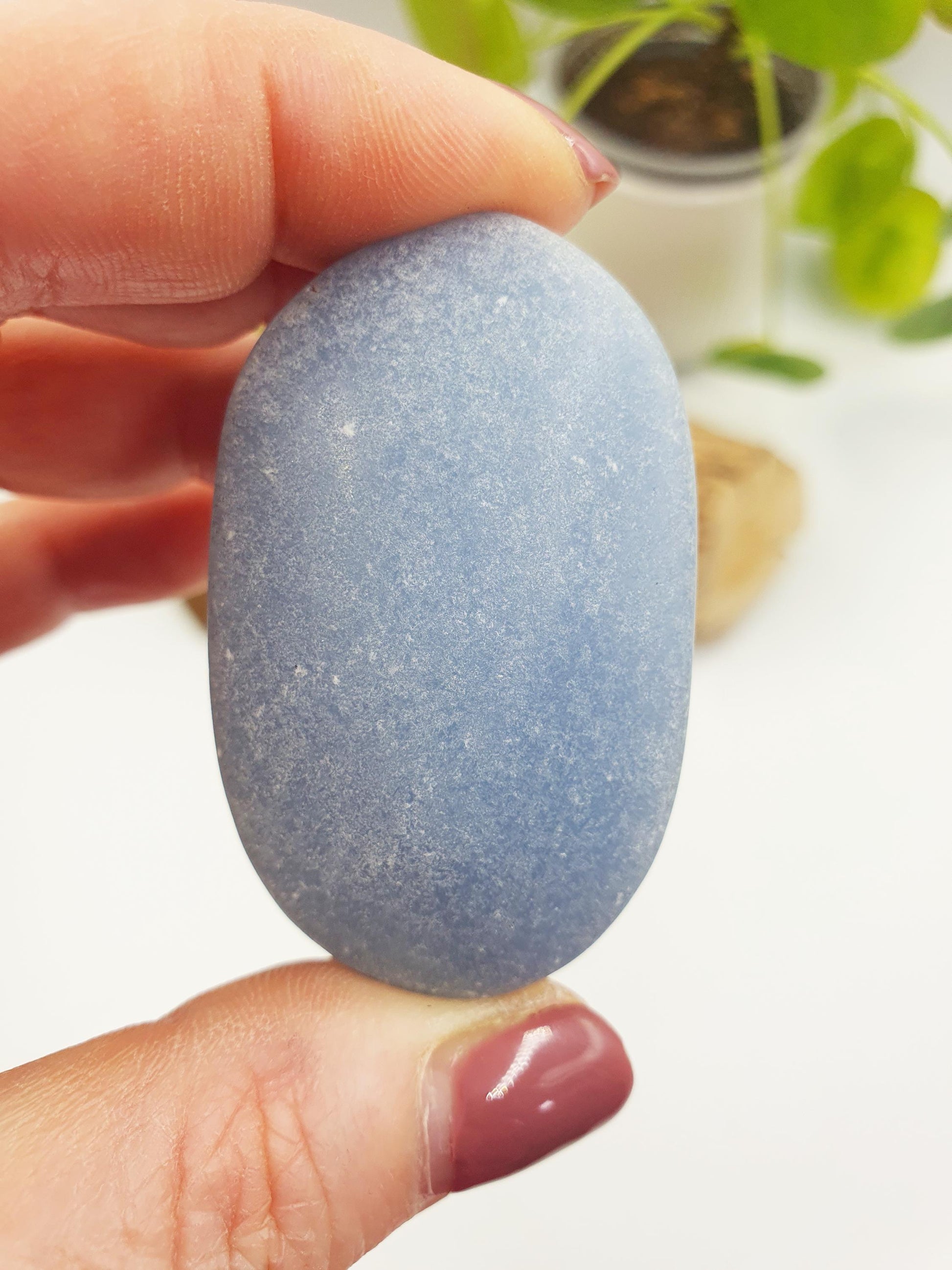 Lovely Angelite Palm / Angelite Palm Stone / Pocket Stone / Meditation Palm / Reiki Crystal Palm - 55g