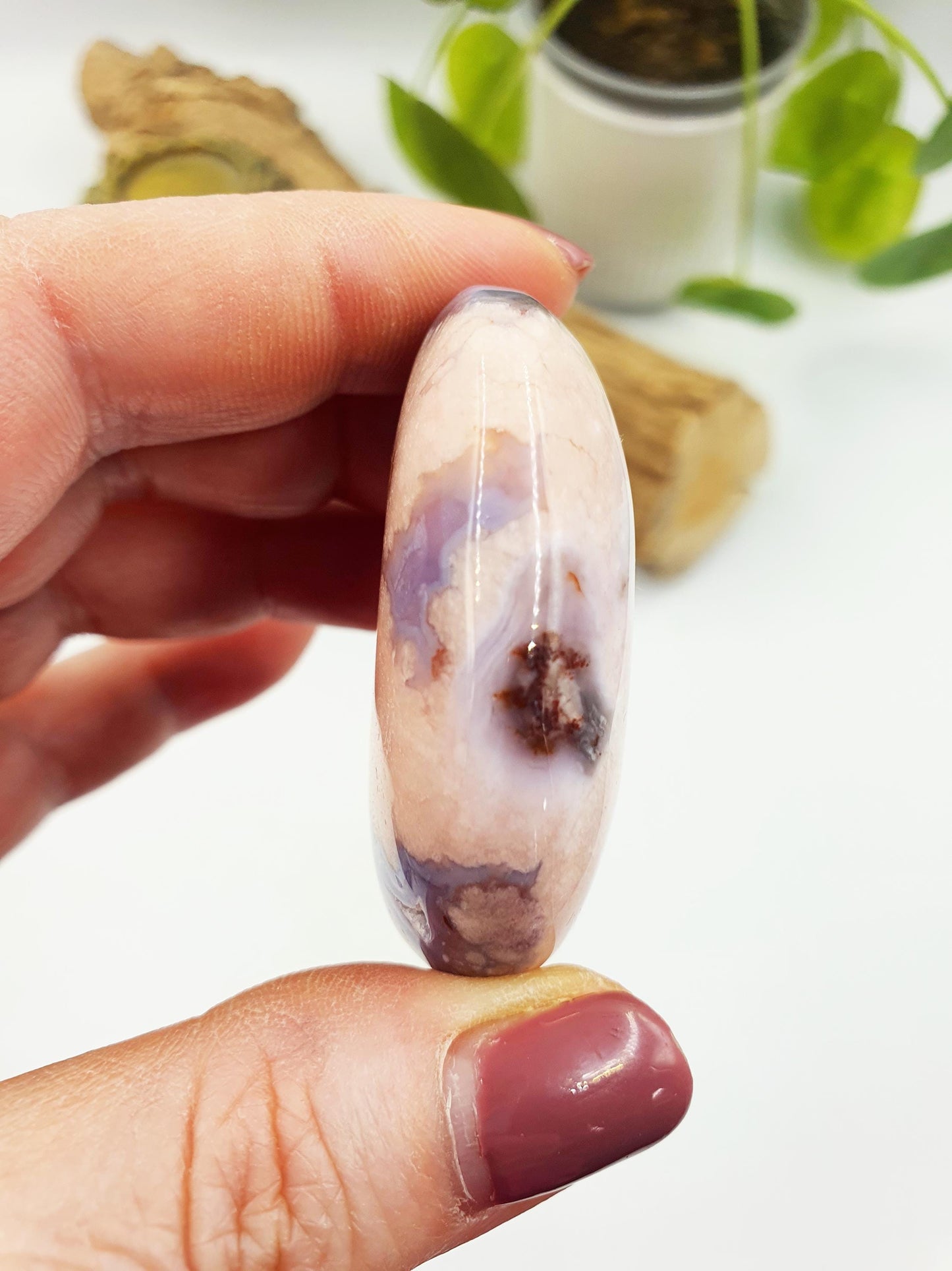 Cute Blue Flower Agate Drusy Palm / Sakura Agate Palm Stone / Blue Flower Agate Crystal / Meditation Palm - 60g