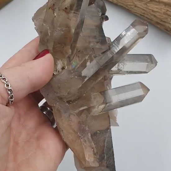 Smoky Quartz Raw Crystal Cluster with rainbow inclusion / Raw Smoky Quartz / Smokey Quartz Cluster - 485g