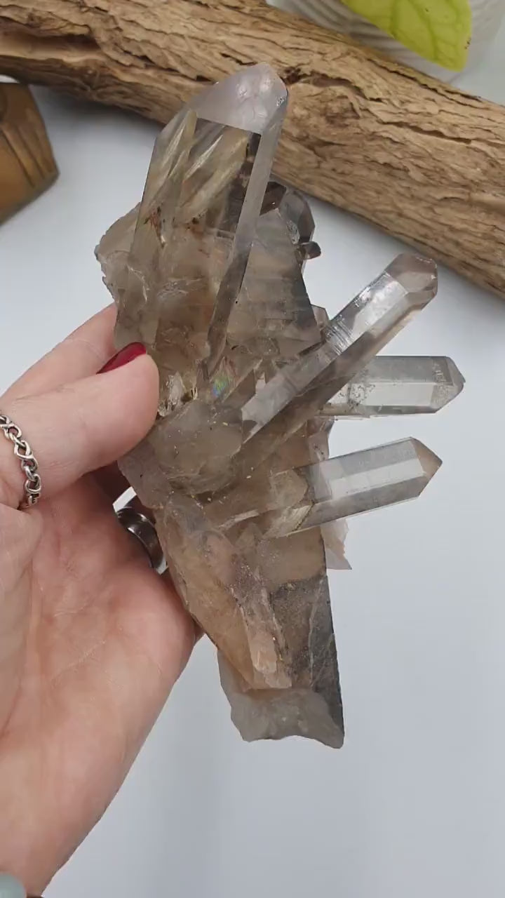 Smoky Quartz Raw Crystal Cluster with rainbow inclusion / Raw Smoky Quartz / Smokey Quartz Cluster - 485g