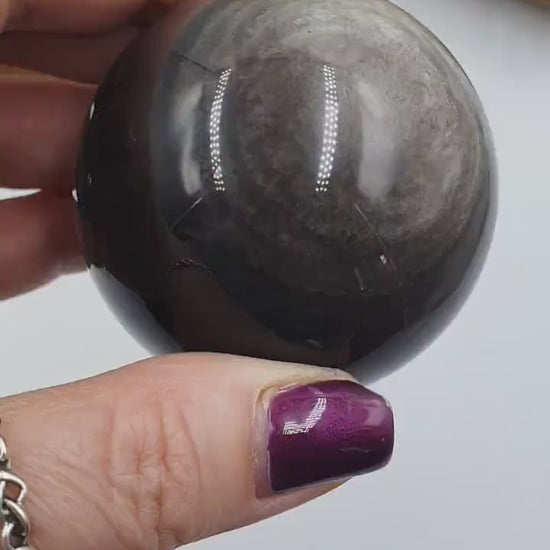 Silver Sheen Obsidian Sphere / Silver Obsidian Crystal Ball / Obsidian Orb - 55mm