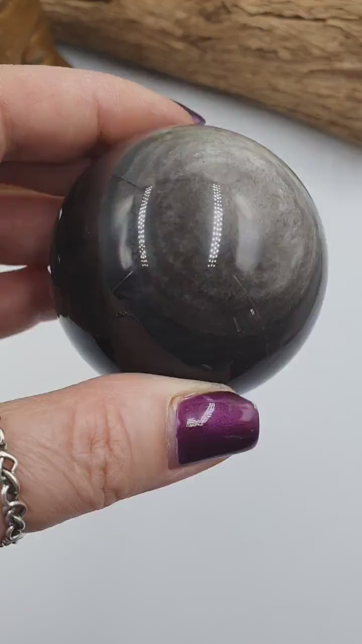 Silver Sheen Obsidian Sphere / Silver Obsidian Crystal Ball / Obsidian Orb - 55mm