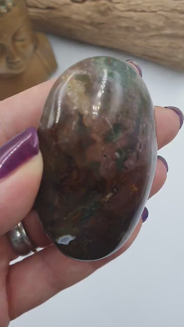 Ocean Jasper Palm / Ocean Jasper Palm stone / OJ Palm / Pocket Crystal / Meditation Palm - 84g