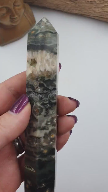 Ocean Jasper Tower / Ocean Jasper Point / Druzy Ocean Jasper Healing Tower - 155g